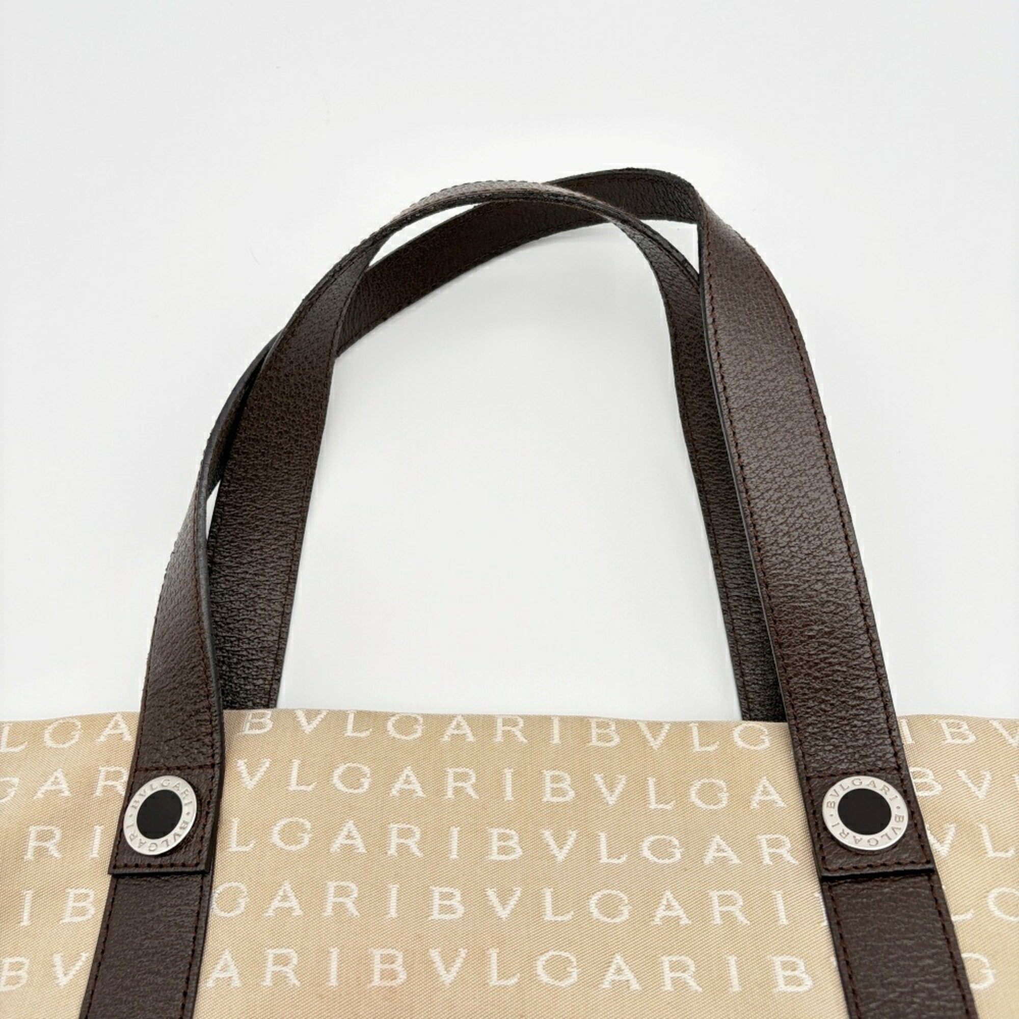 Bvlgari Beige Brown Canvas Leather Tote Bag (Pre-Owned)
