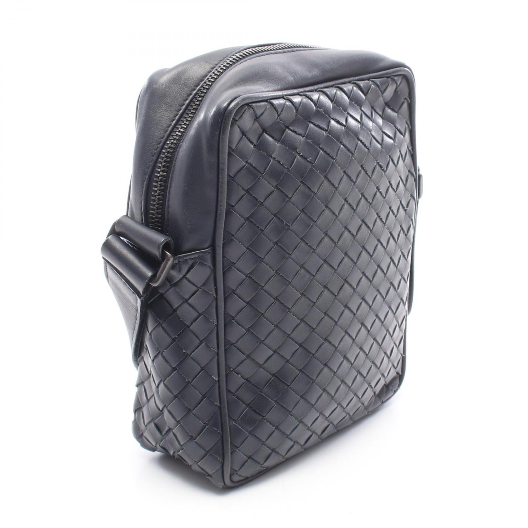 Bottega Veneta Intrecciato Navy Leather Handbag Shoulder Bag (Pre-Owned)