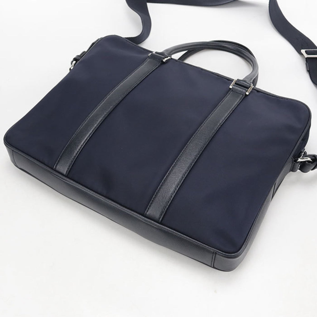 Prada Navy Nylon Leather Briefcase (Pre-Owned)