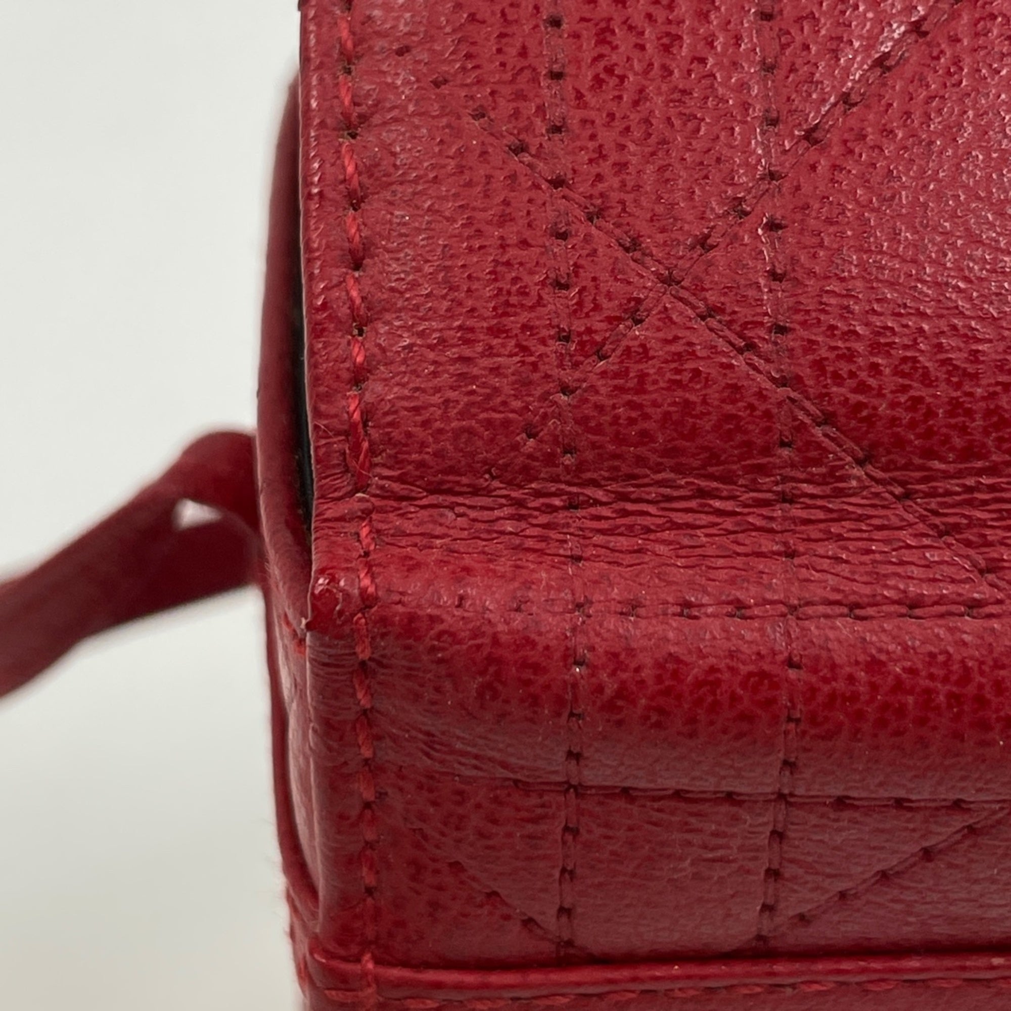 Christian Dior Red Color Leather Handbag Vanity Bag (Pre-Owned)