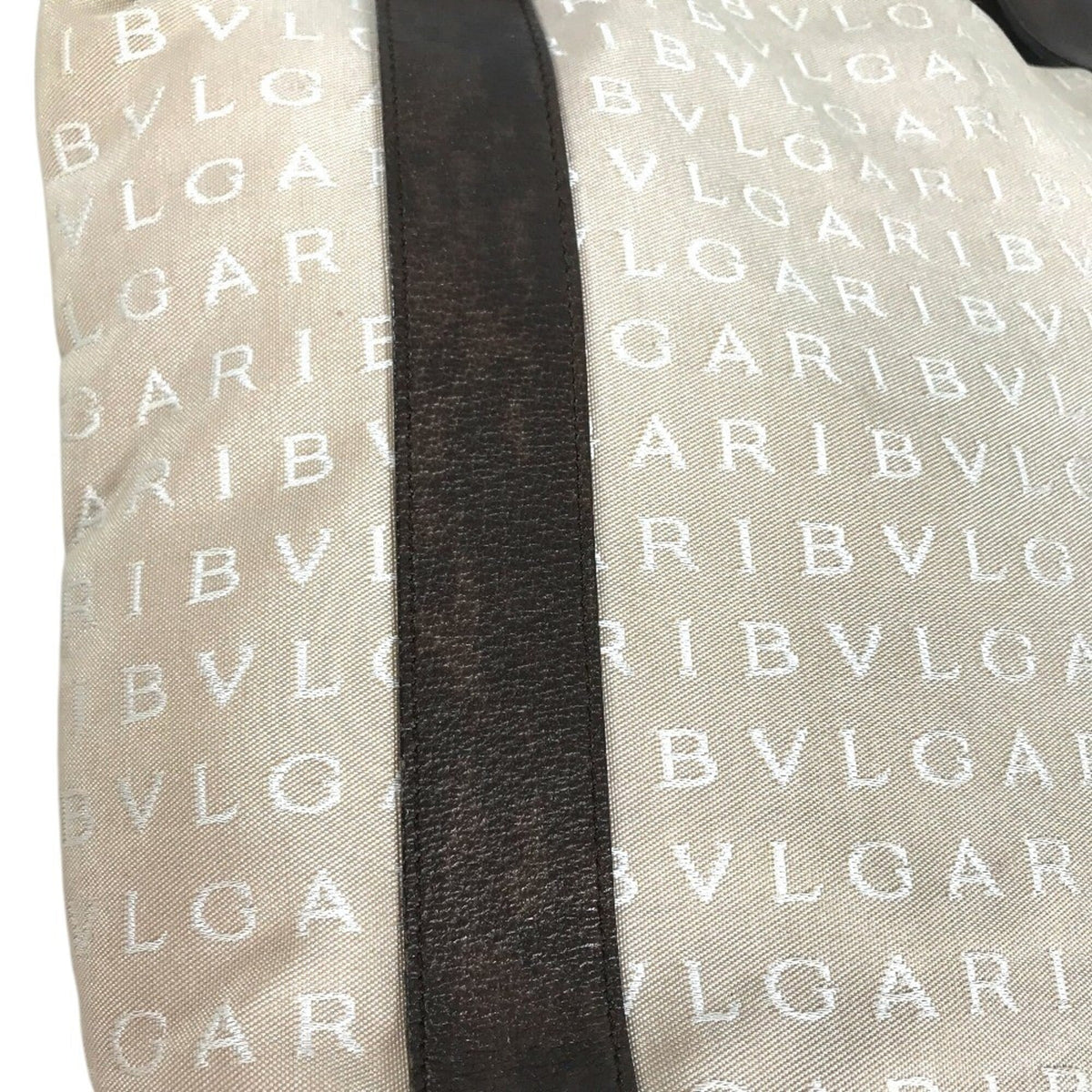 Bvlgari Logomania Beige Canvas Leather Shoulder Bag Tote Bag (Pre-Owned)