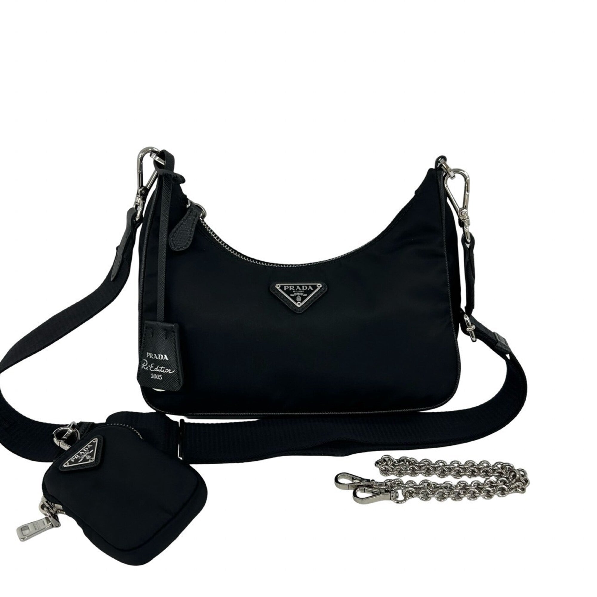 Prada Black Nylon Leather Pouch Shoulder Bag (Pre-Owned)