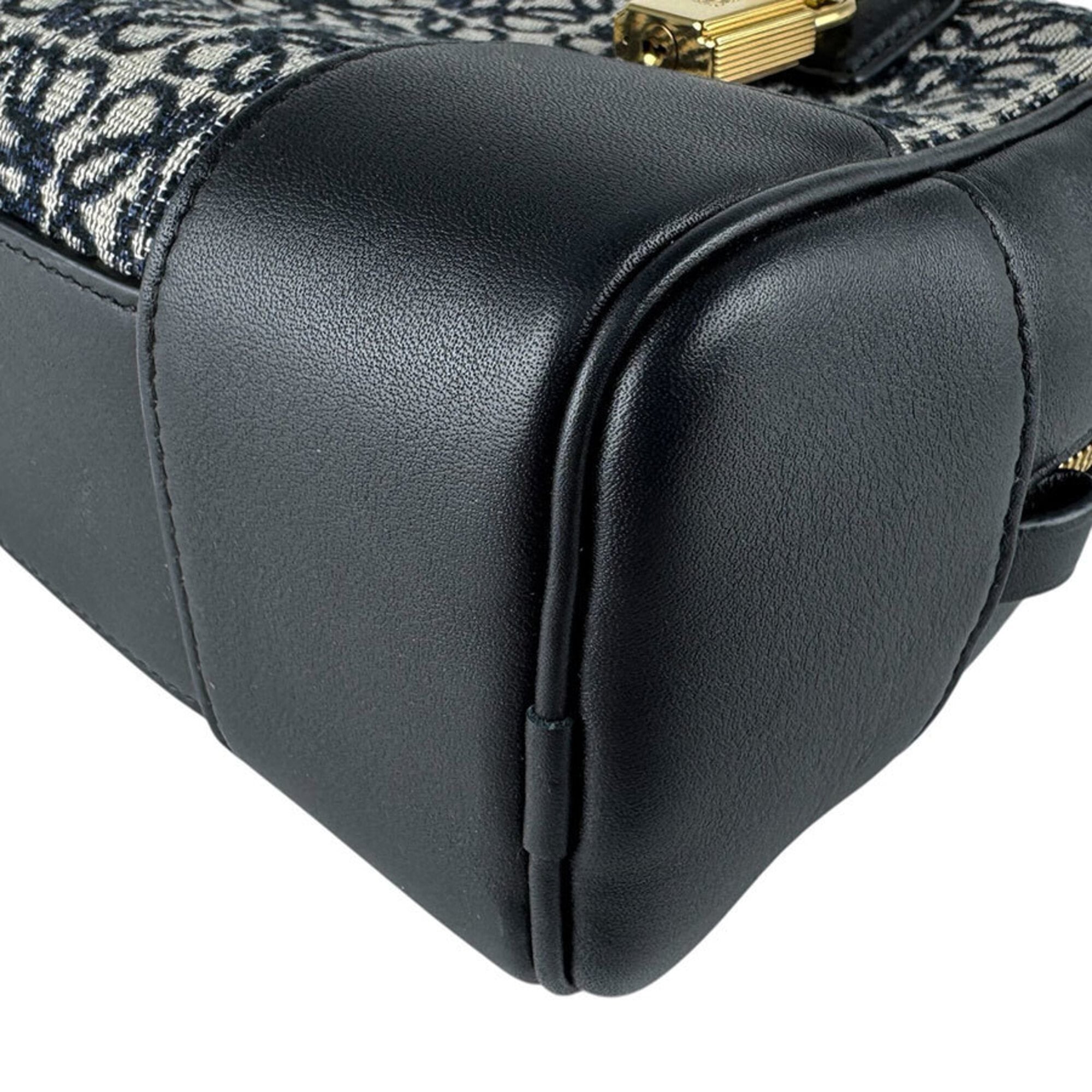 Loewe Black Navy Leather Jacquard Handbag Shoulder Bag (Pre-Owned)