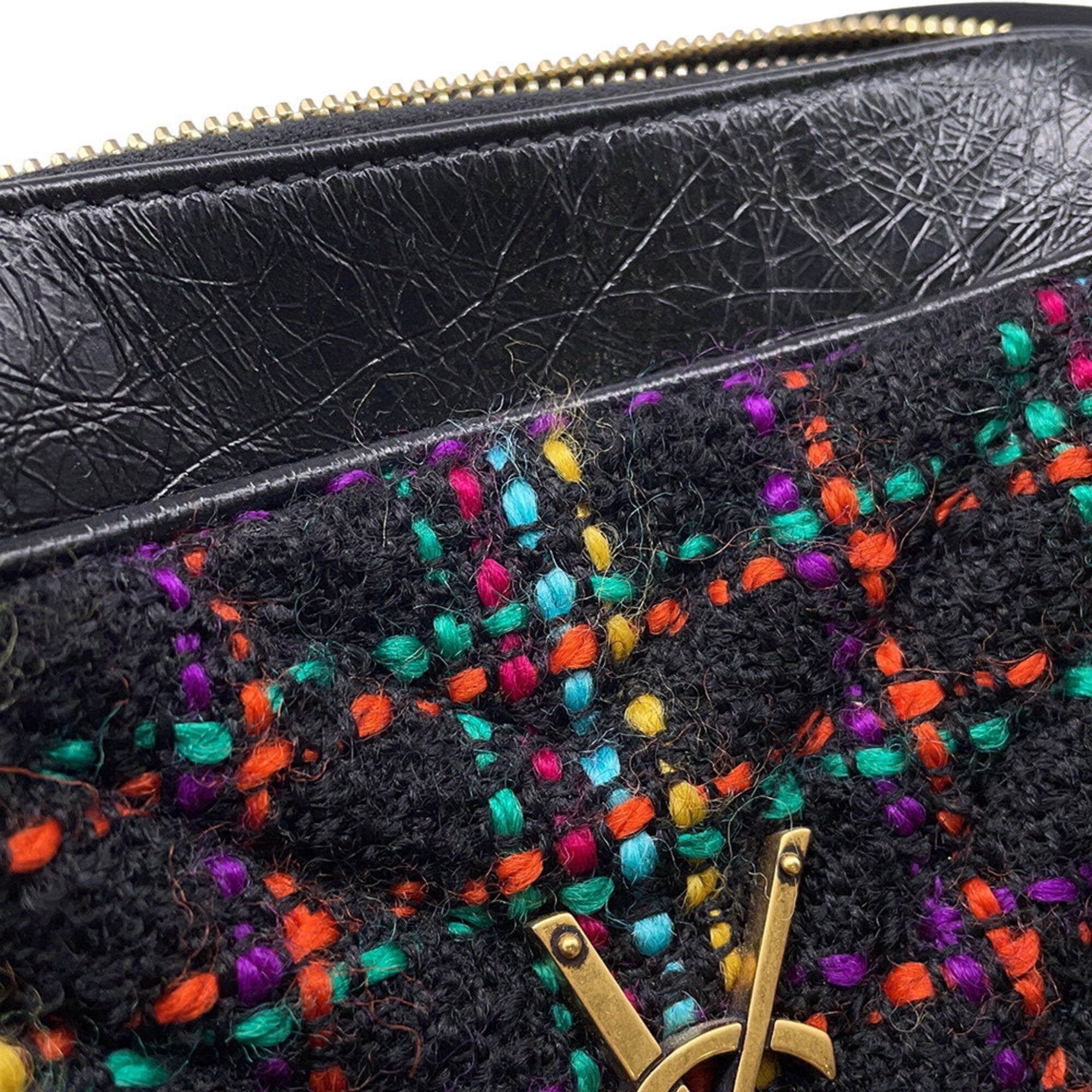 Yves Saint Laurent Black Multi-Color Tweed Handbag Shoulder Bag (Pre-Owned)