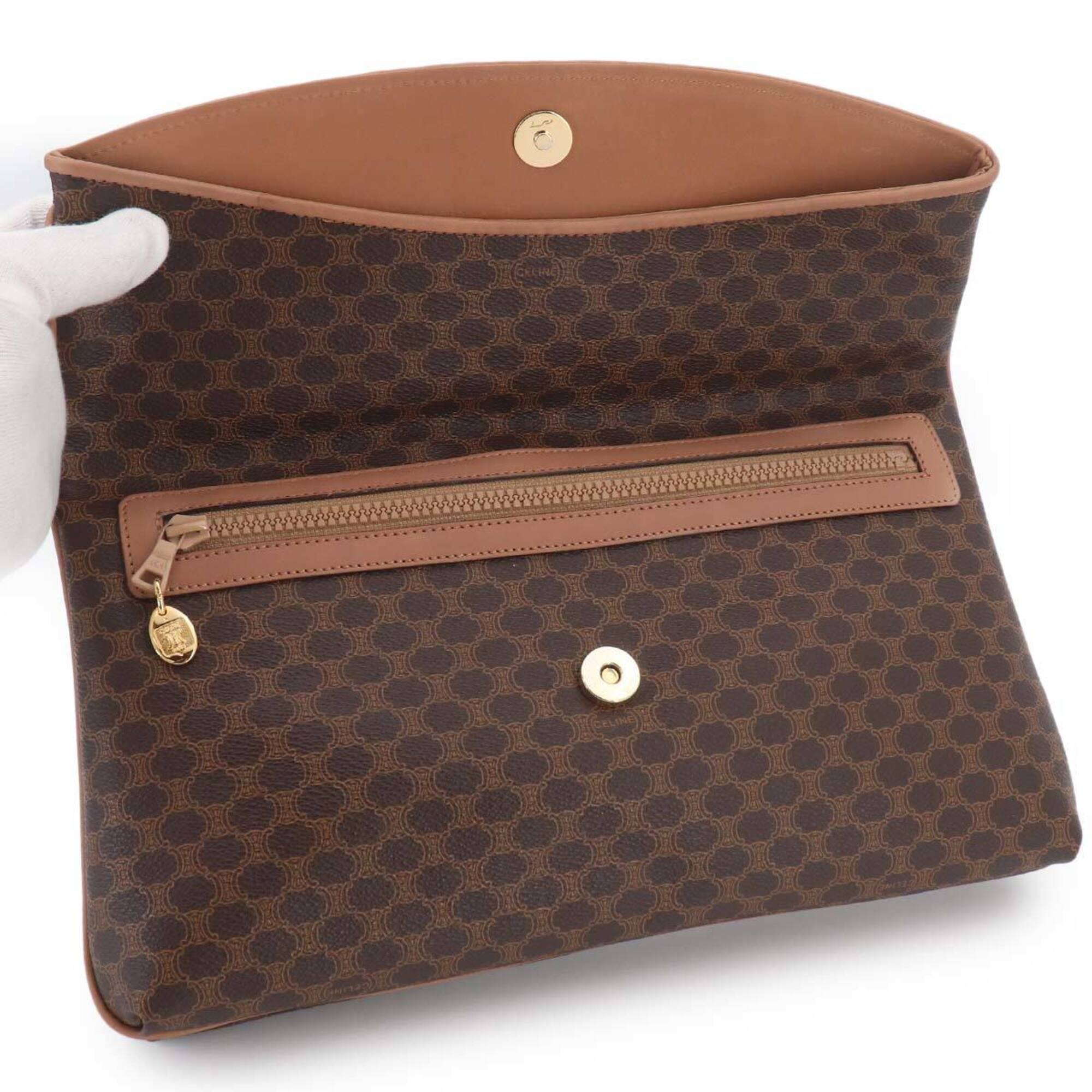 Celine Brown Pvc Leather Clutch Bag Handbag (Pre-Owned)