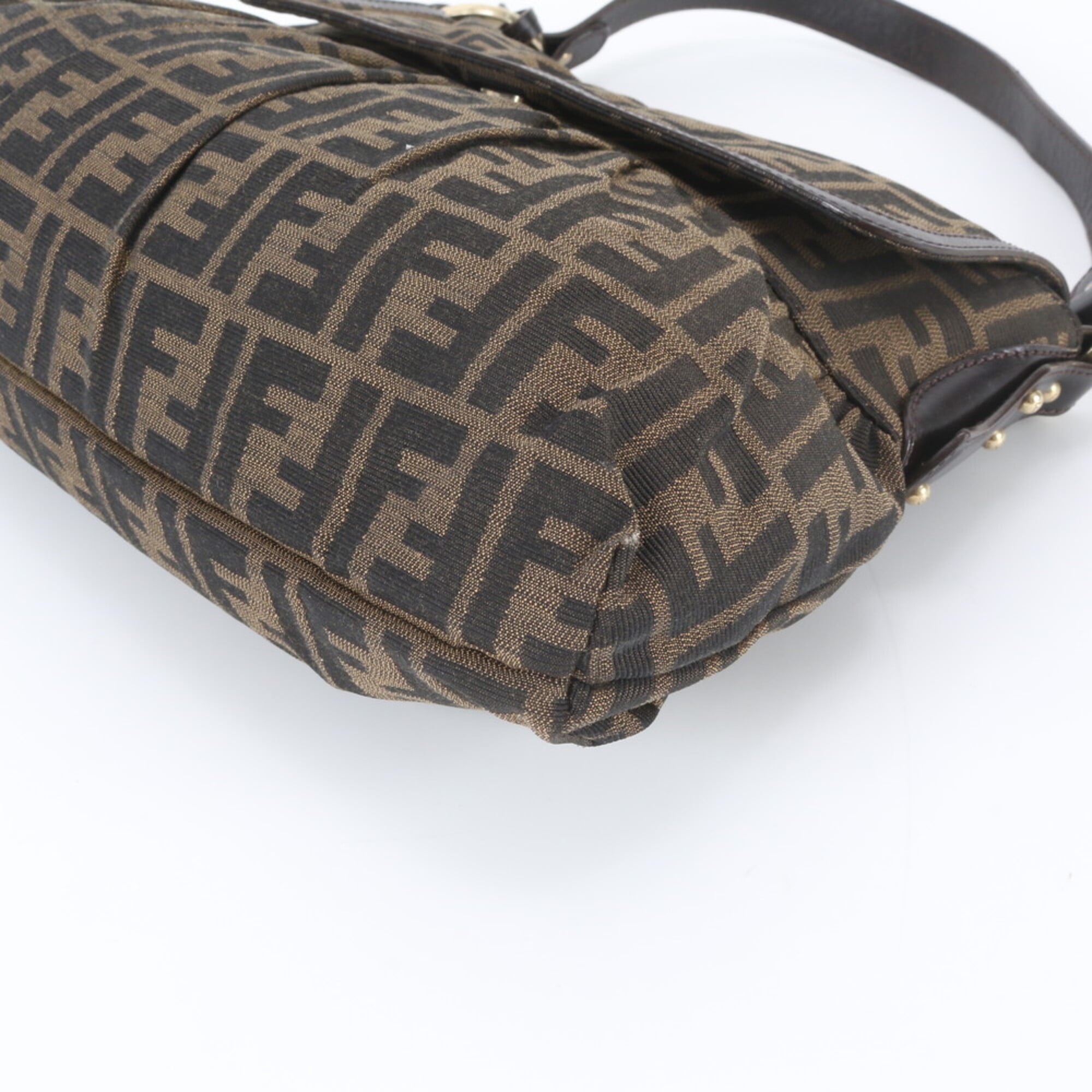 Fendi Brown Leather Canvas Handbag Shoulder Bag (Pre-Owned)