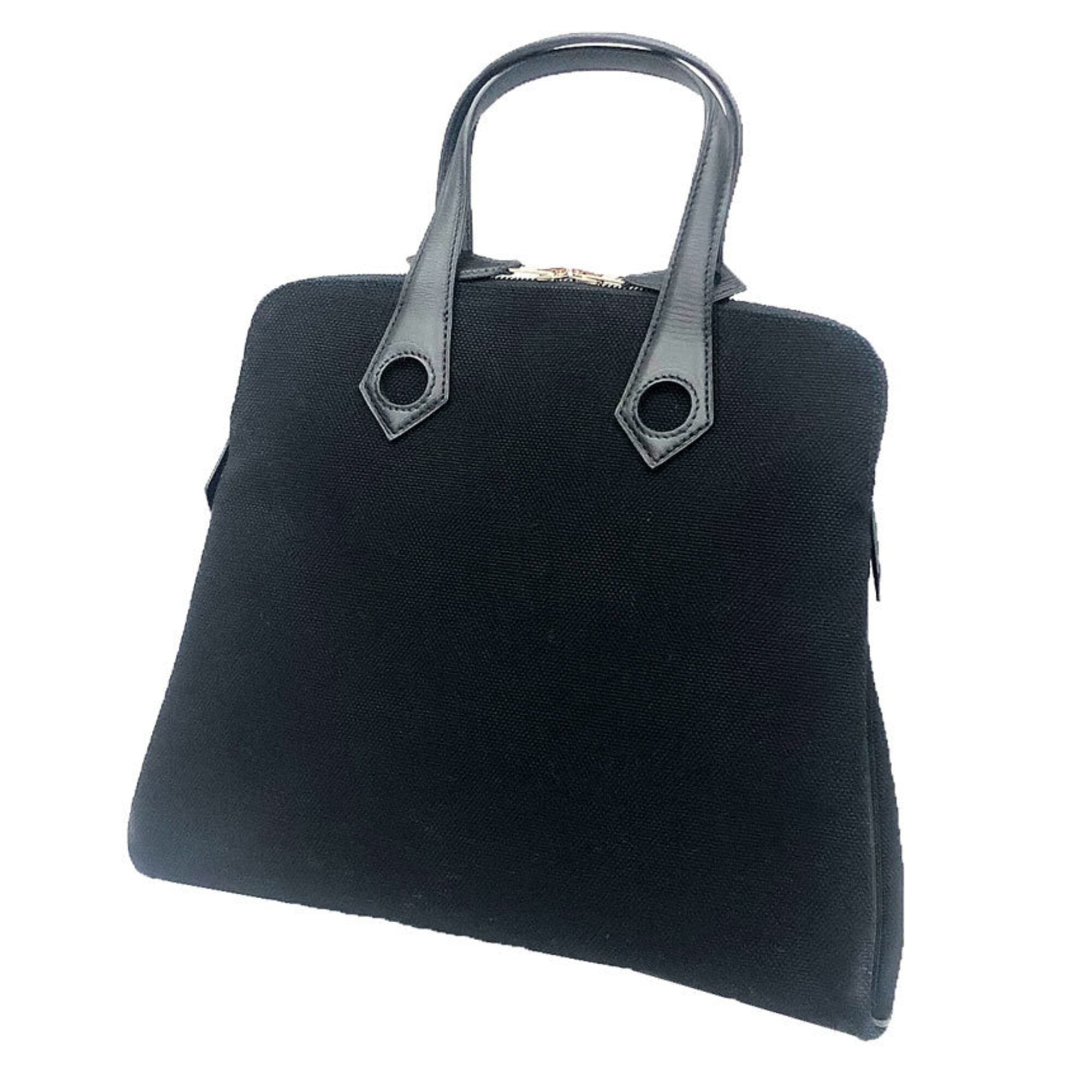Hermes Black Canvas Leather Handbag Tote Bag (Pre-Owned)