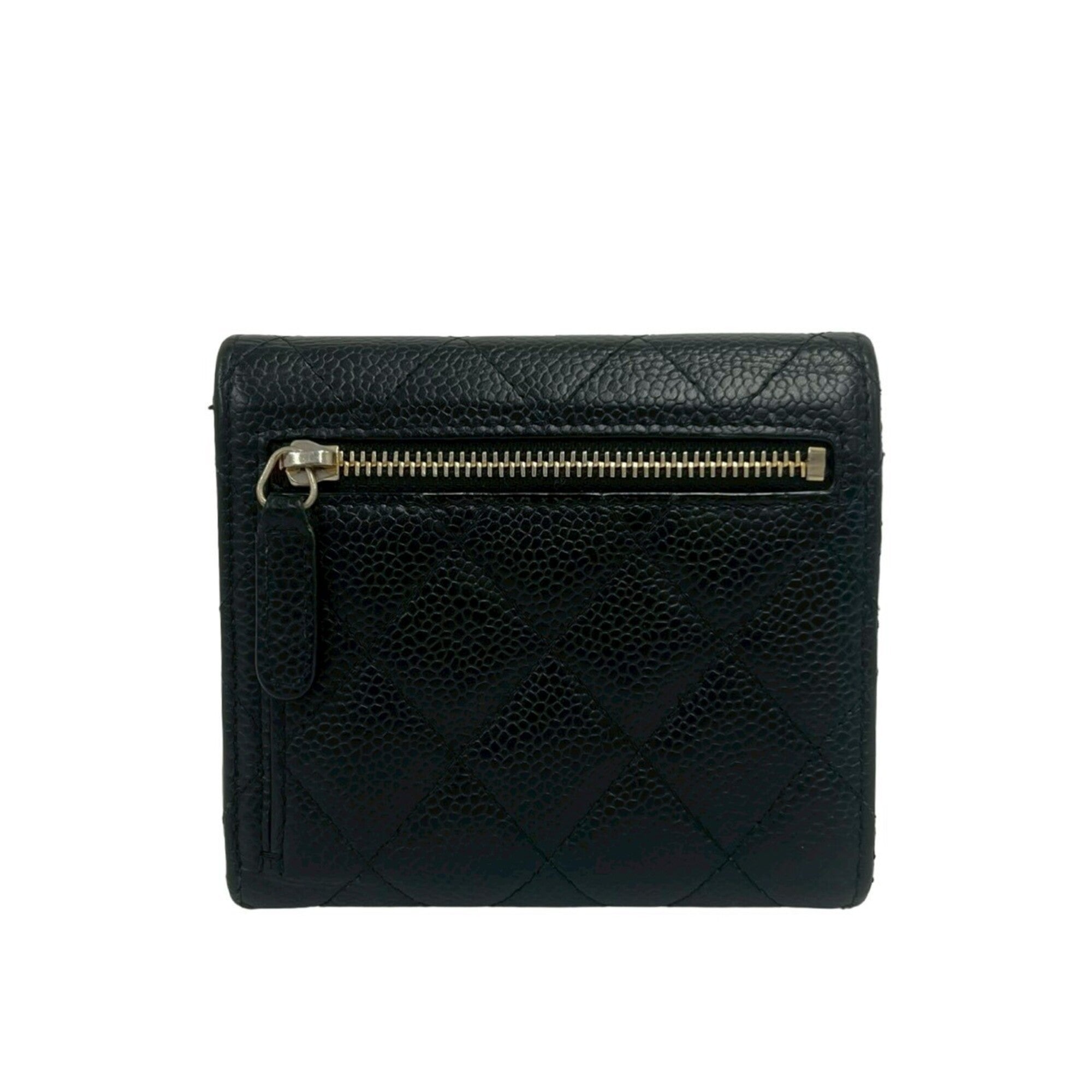Chanel Black Grained Calfskin Wallet (Tri-Fold) (Pre-Owned)