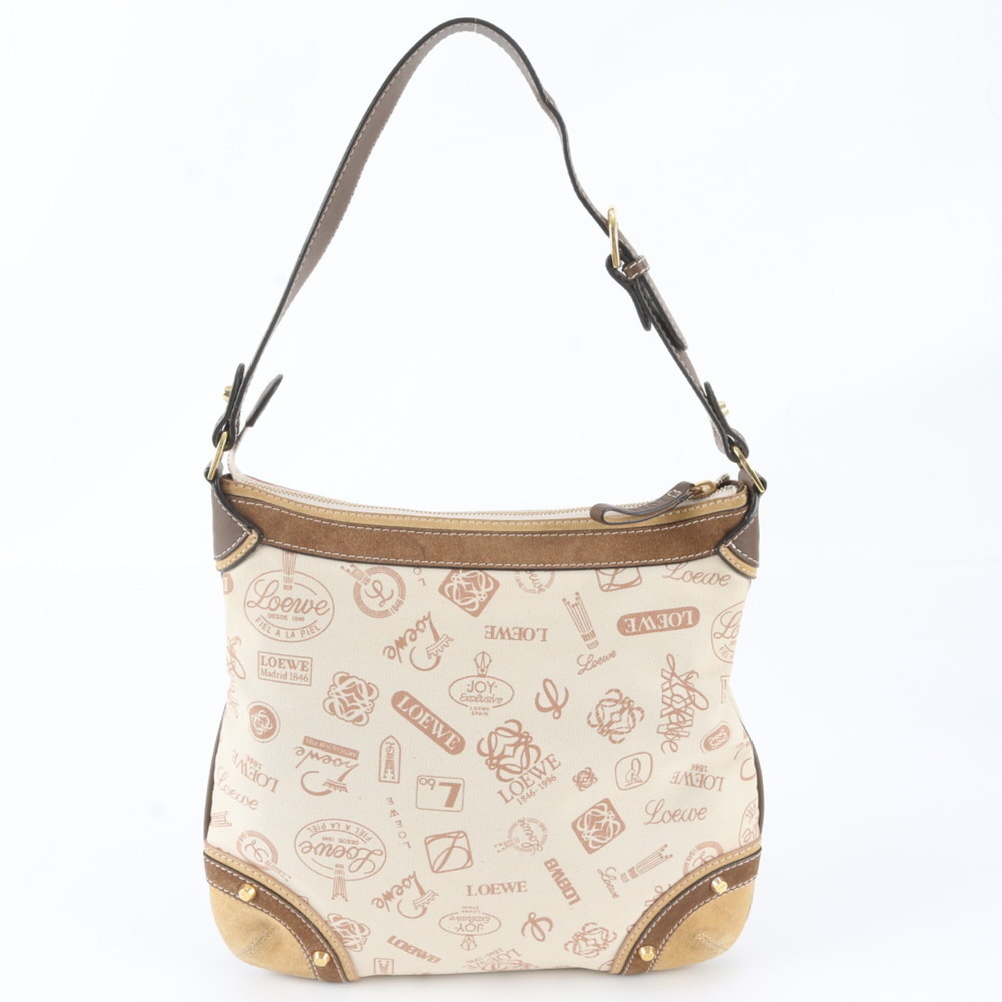 Loewe Beige Brown Leather Canvas Handbag Shoulder Bag Tote Bag (Pre-Owned)