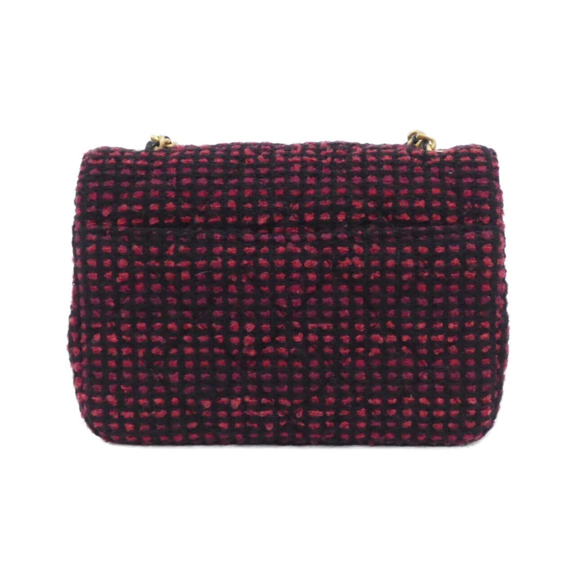 Chanel Black Red Color Cotton Tweed Shoulder Bag (Pre-Owned)