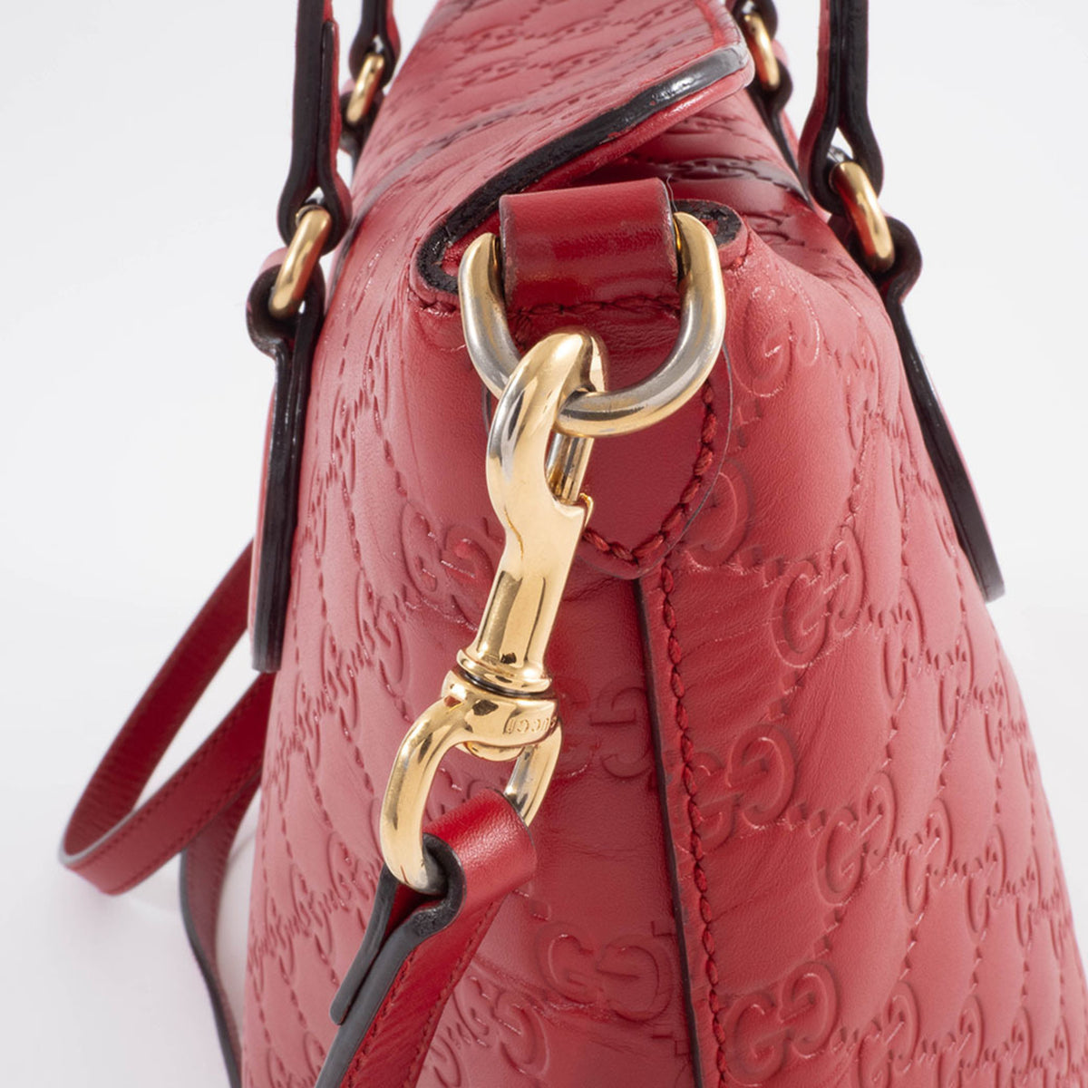 Gucci Red Color Leather Tote Bag (Pre-Owned)
