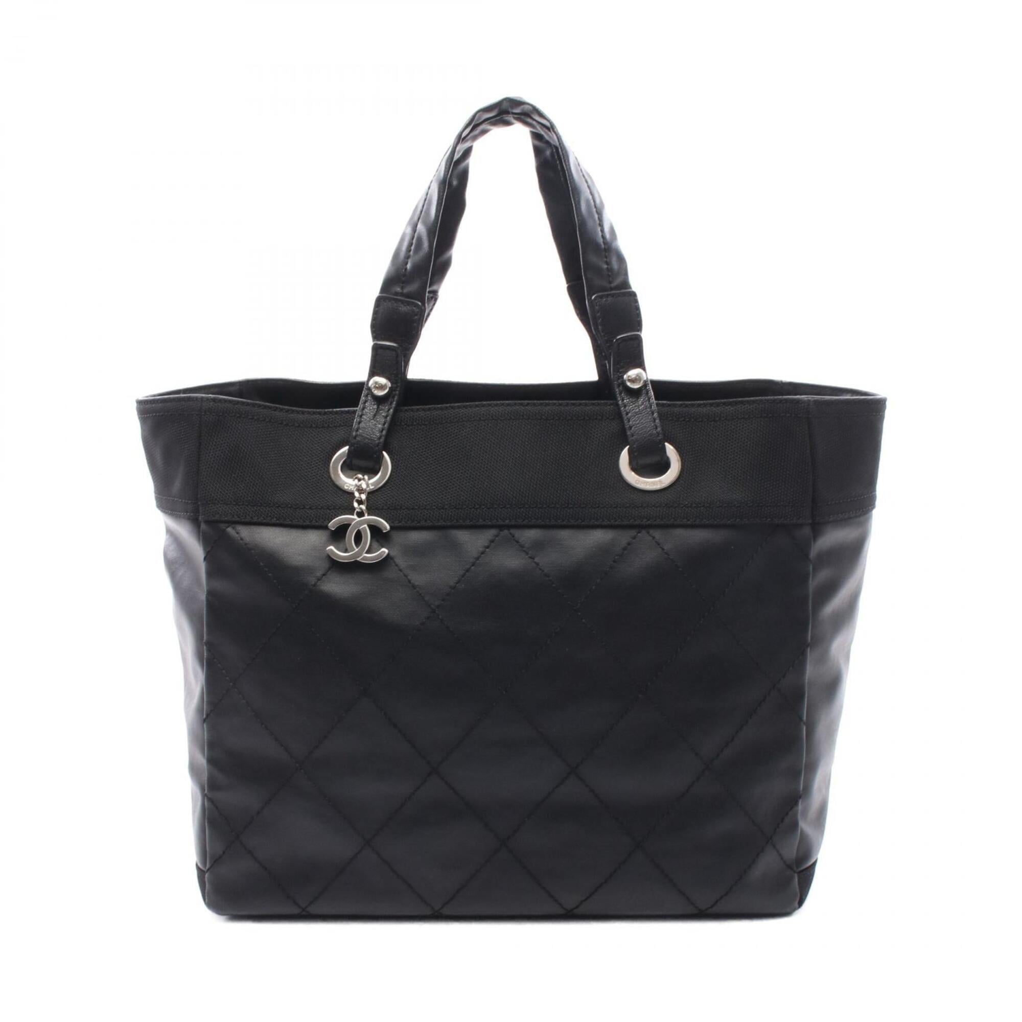 Chanel Black Coated Canvas Pvc Leather Handbag Tote Bag (Pre-Owned)