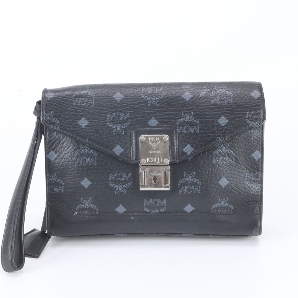 Mcm Black Leather Coated Canvas Clutch Bag Pouch (Pre-Owned)