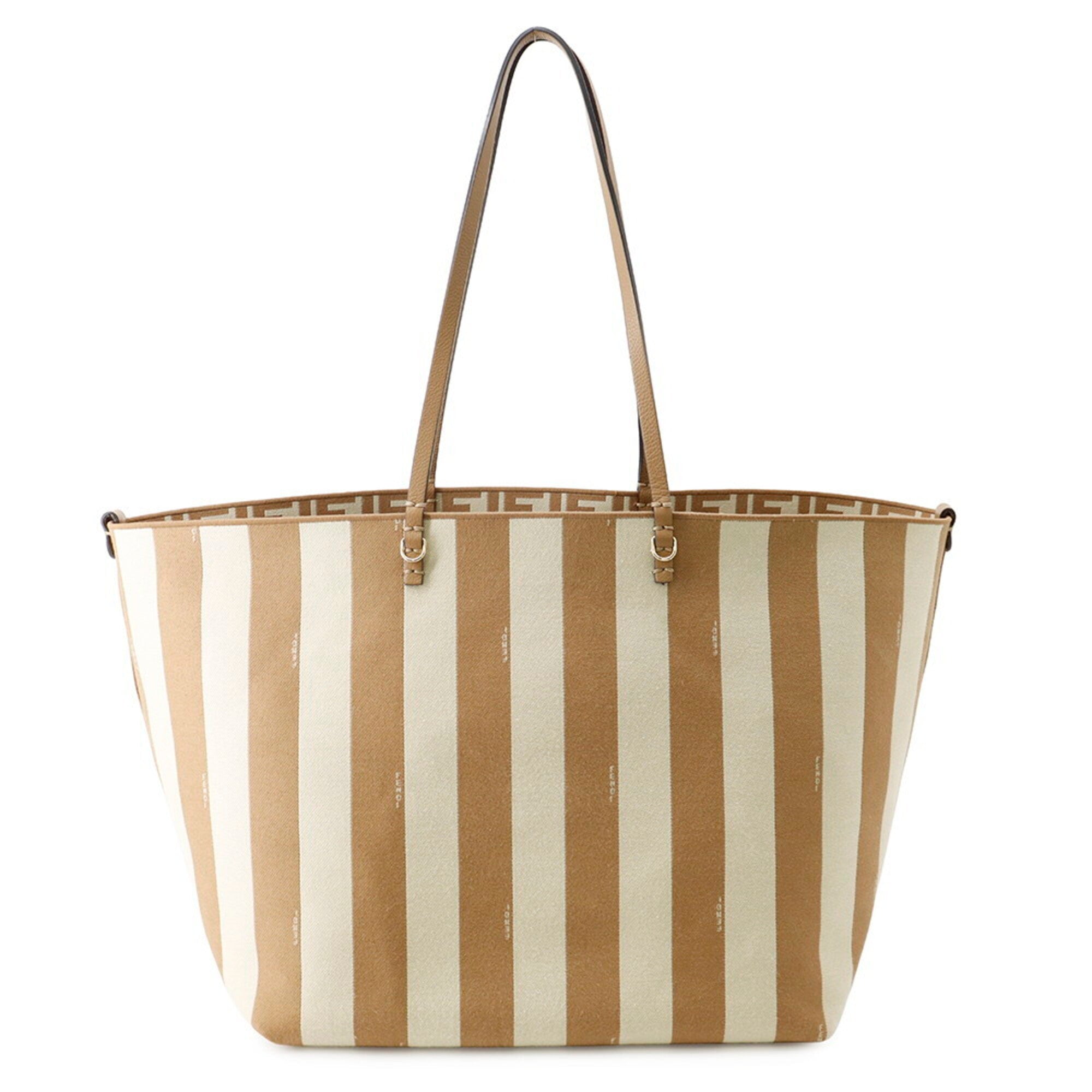 Fendi Pequin Beige Brown Canvas Leather Handbag Tote Bag (Pre-Owned)