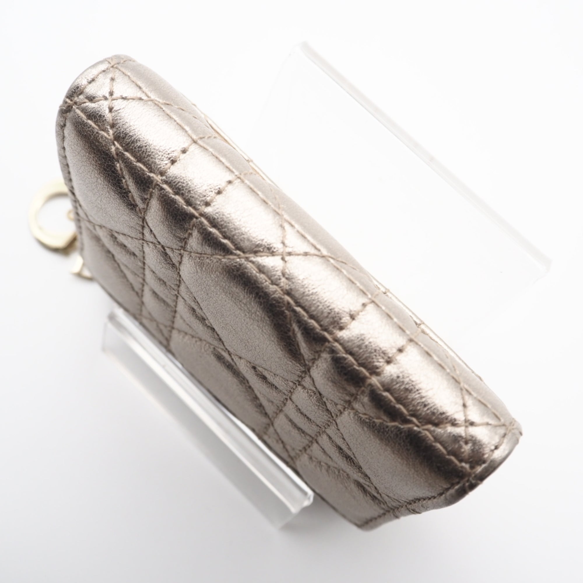 Christian Dior Lady Dior Gold Leather Wallet (Tri-Fold) (Pre-Owned)