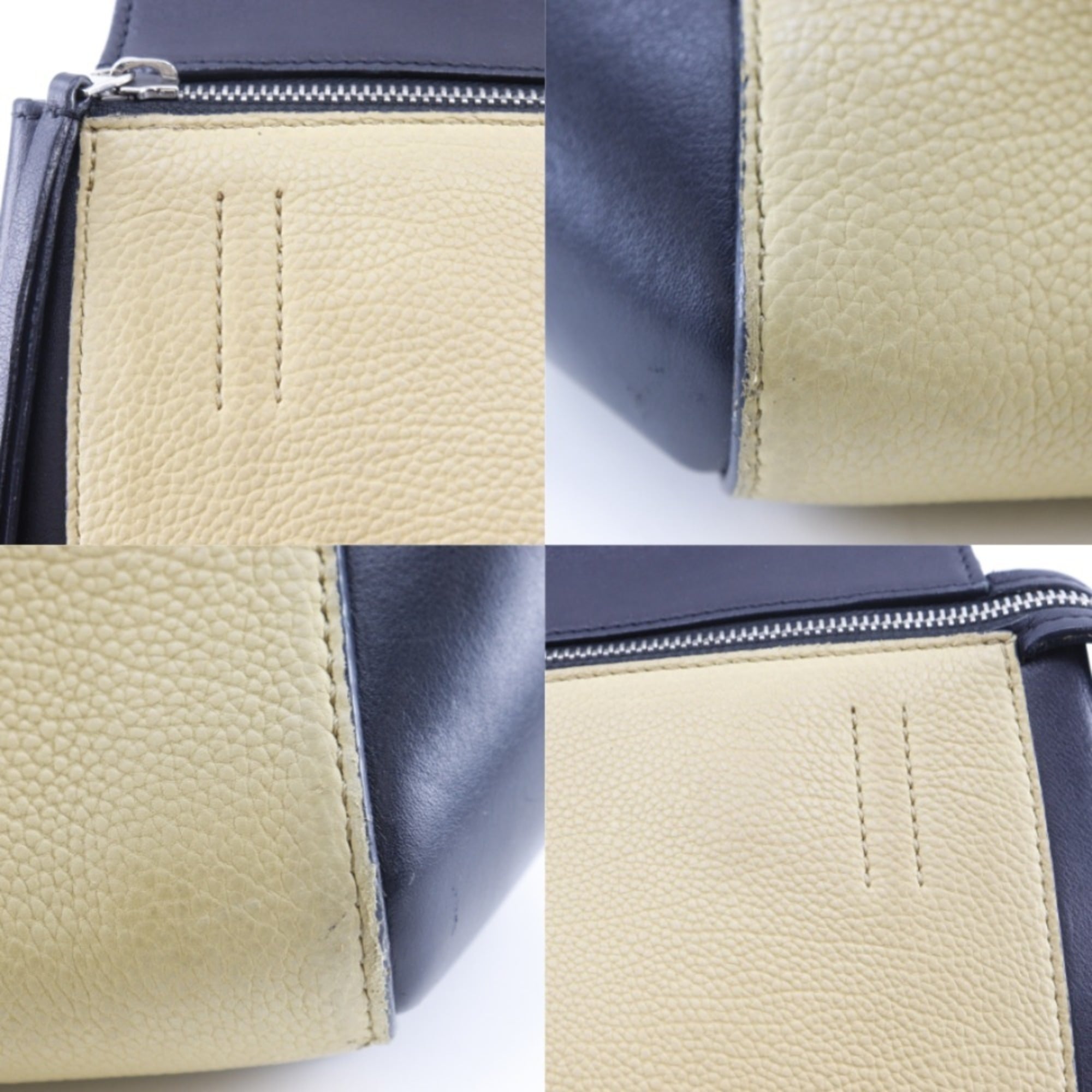 Celine Beige Black Leather Handbag Shoulder Bag (Pre-Owned)