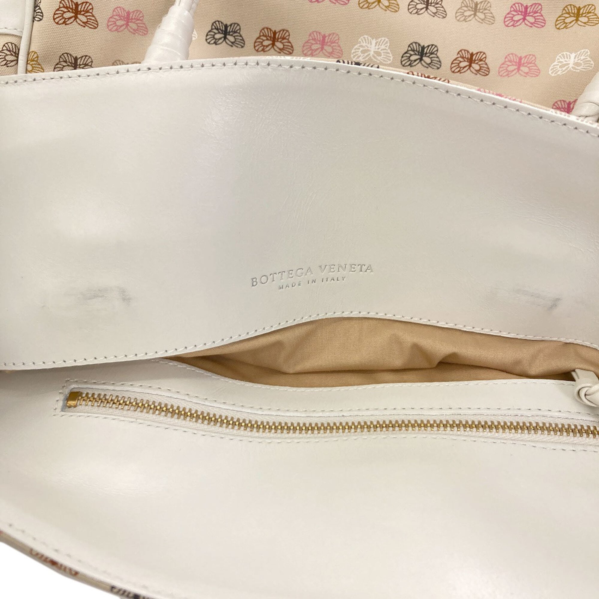 Bottega Veneta Beige Pink White Canvas Tote Bag (Pre-Owned)