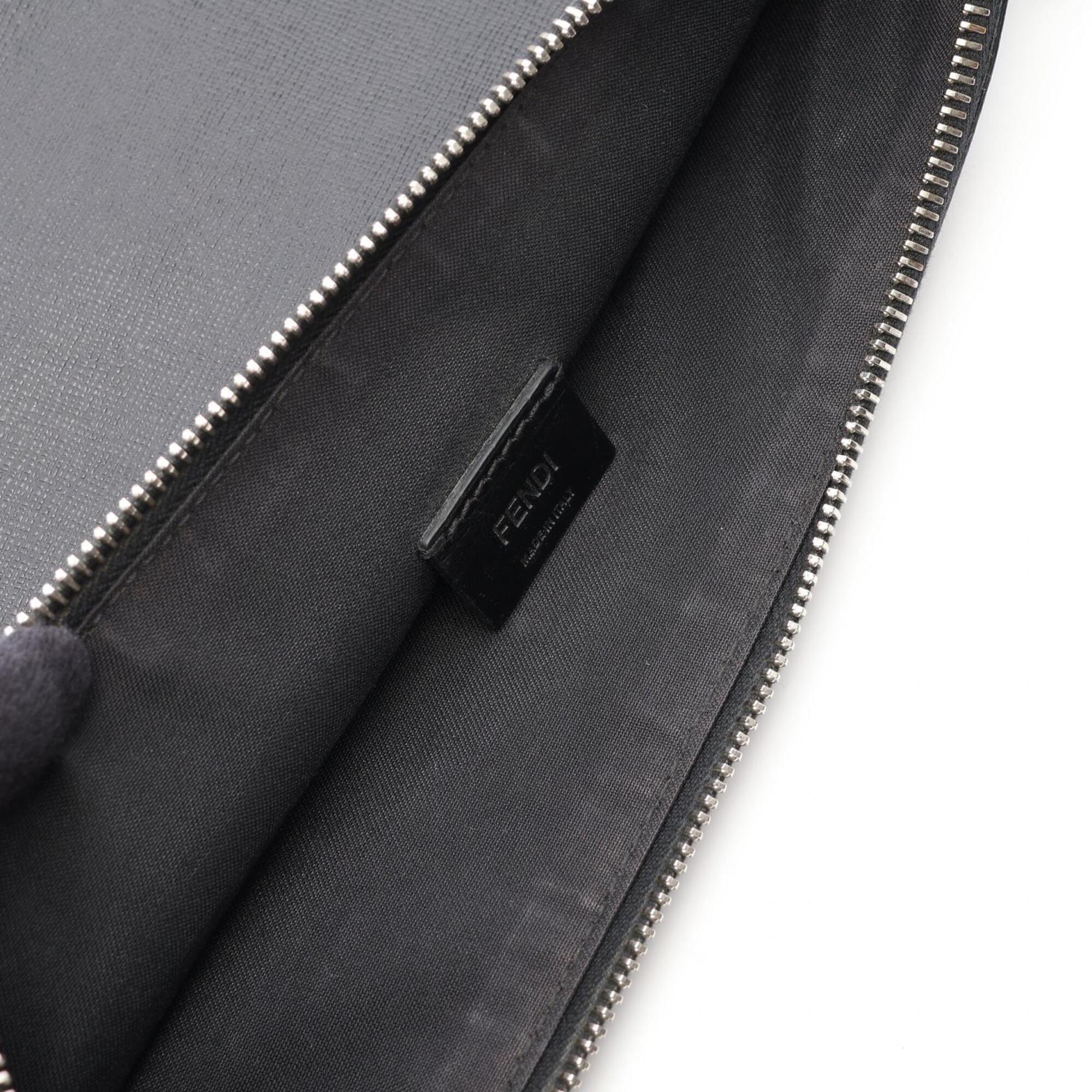 Fendi Black Leather Clutch Bag Handbag (Pre-Owned)