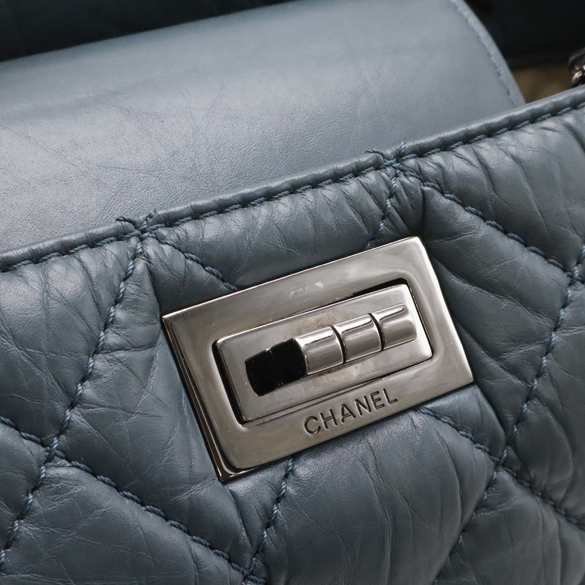 Chanel 2.55 Blue Leather Shoulder Bag Tote Bag (Pre-Owned)