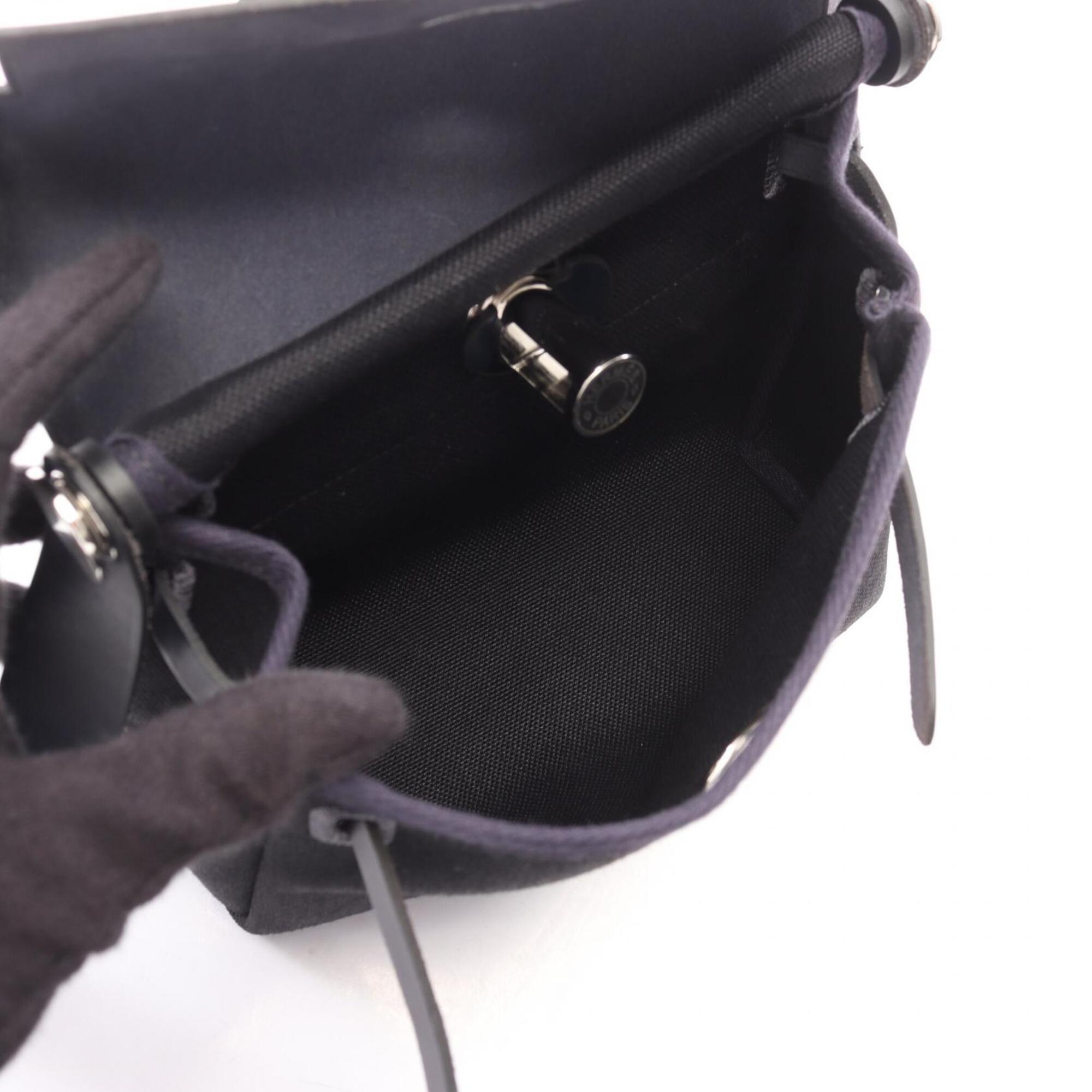 Hermes Black Blue Nuit Navy Canvas Leather Handbag Shoulder Bag (Pre-Owned)