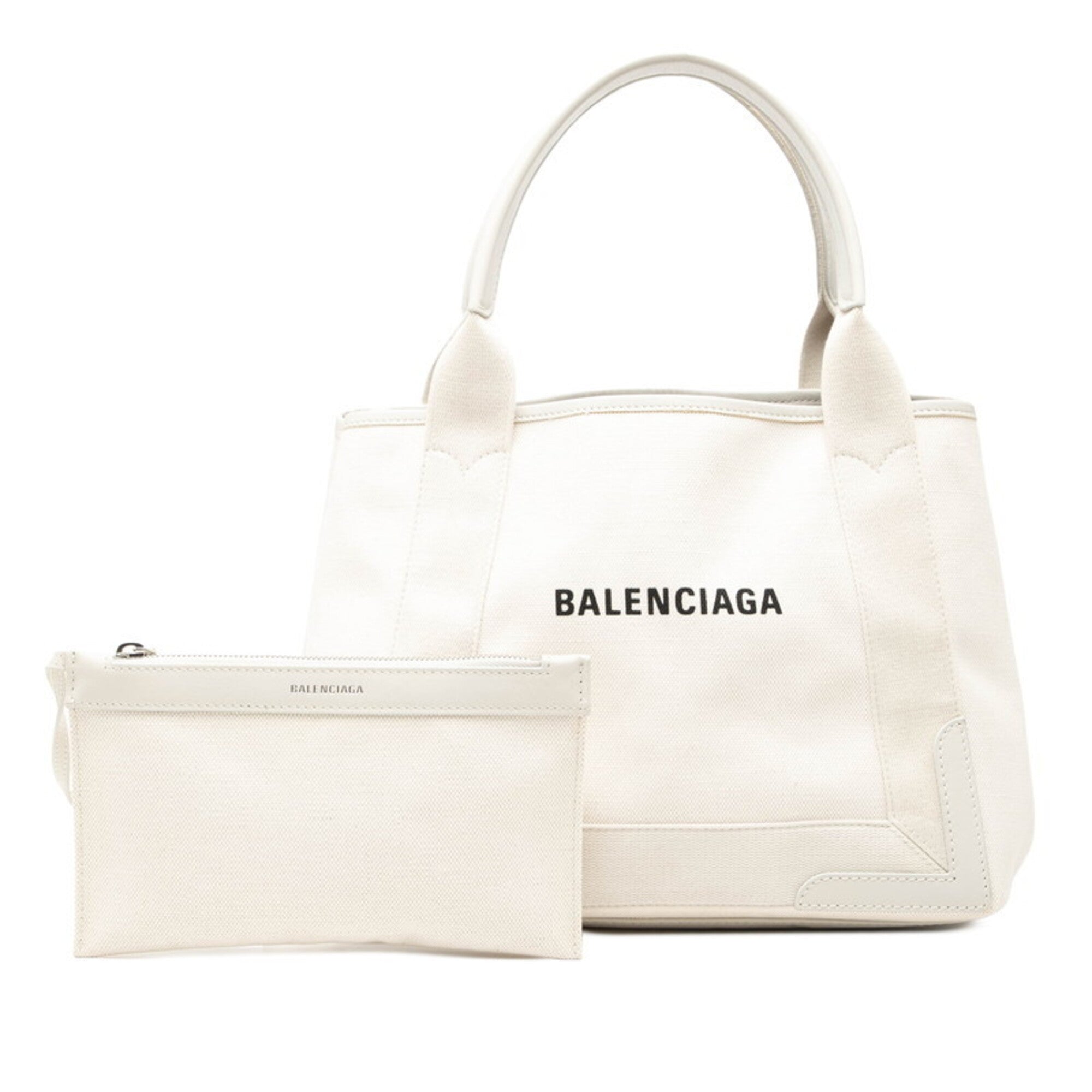Balenciaga Ivory White Canvas Leather Handbag Pouch Tote Bag (Pre-Owned)