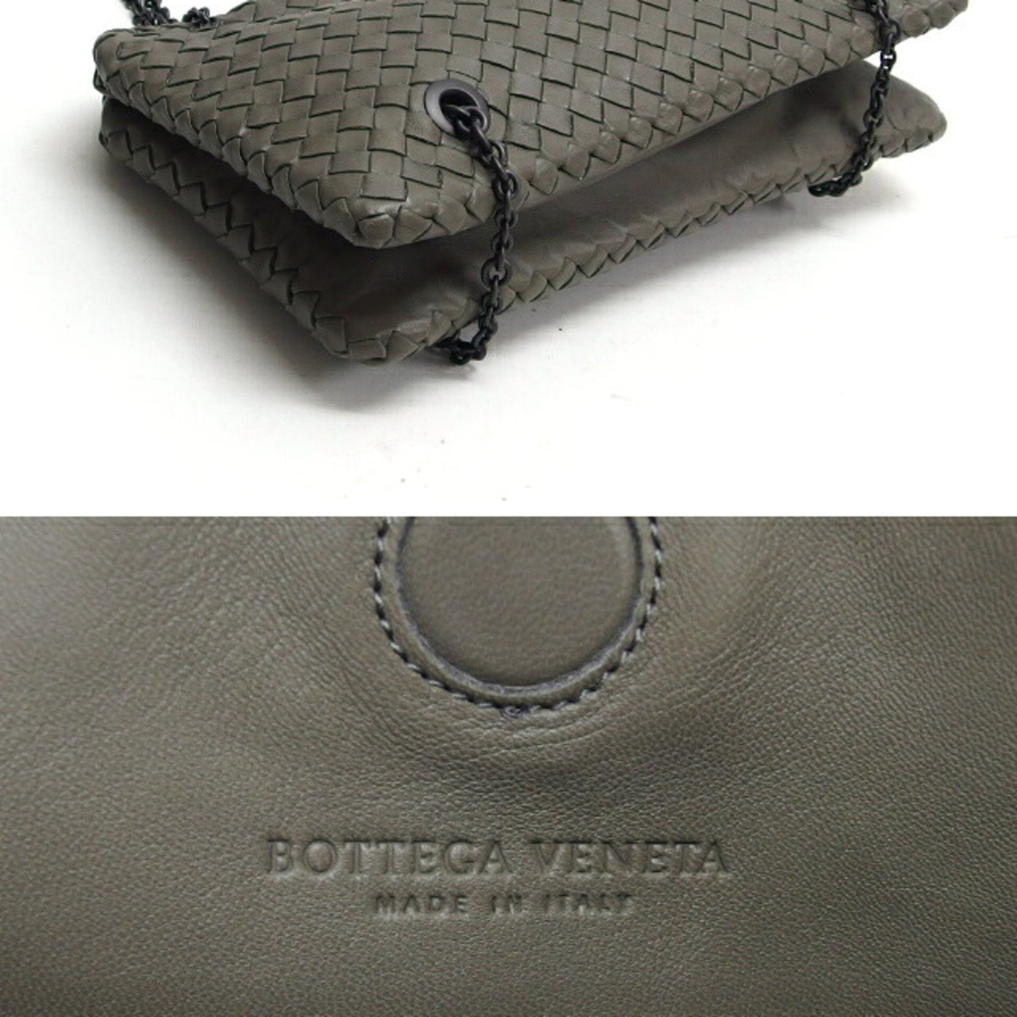 Bottega Veneta Intrecciato Gray Leather Handbag Shoulder Bag (Pre-Owned)