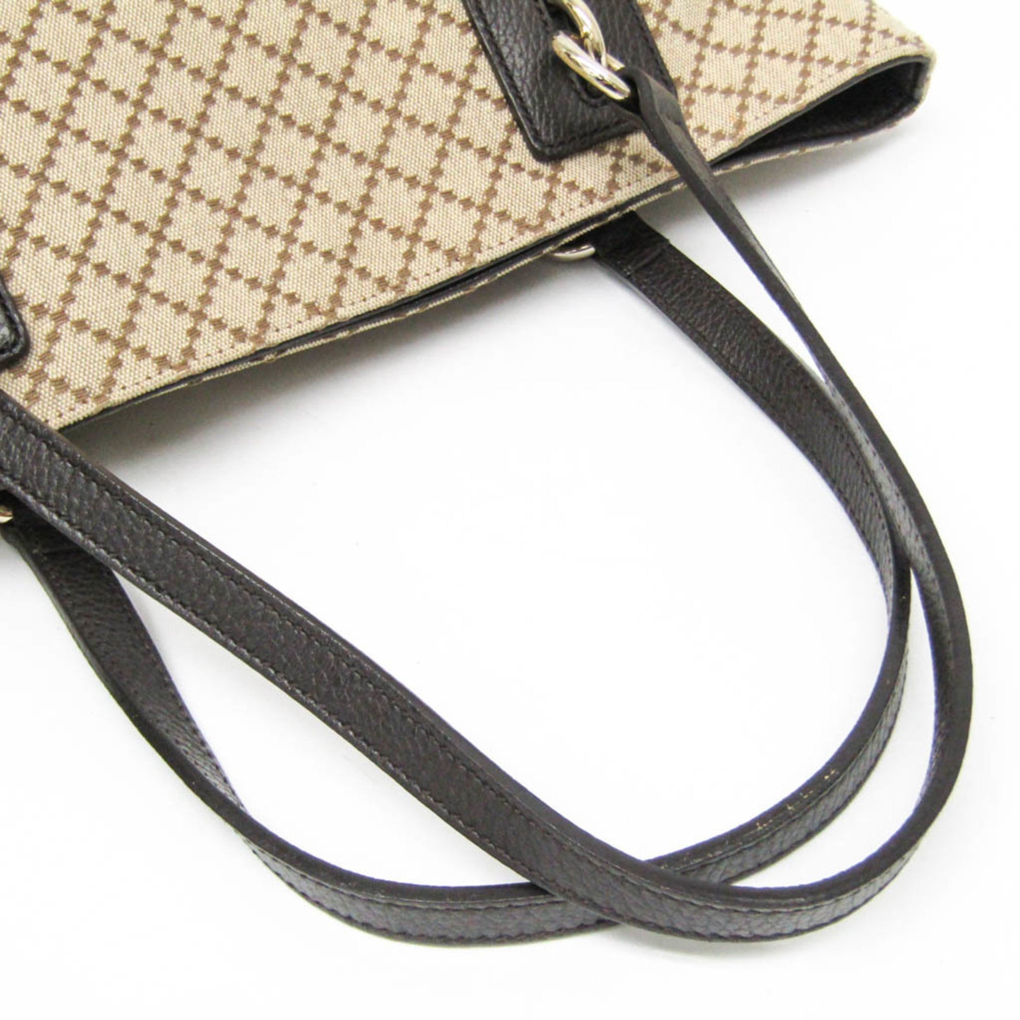Gucci Diamante Beige Brown Canvas Leather Tote Bag (Pre-Owned)