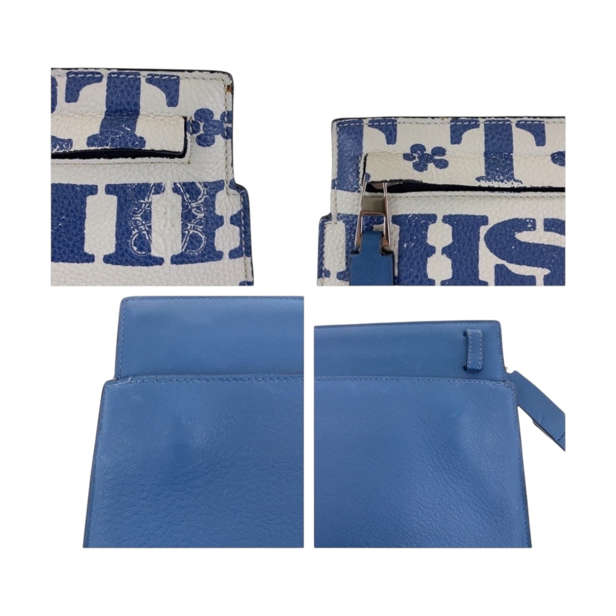 Loewe Blue White Leather Clutch Bag Pouch (Pre-Owned)