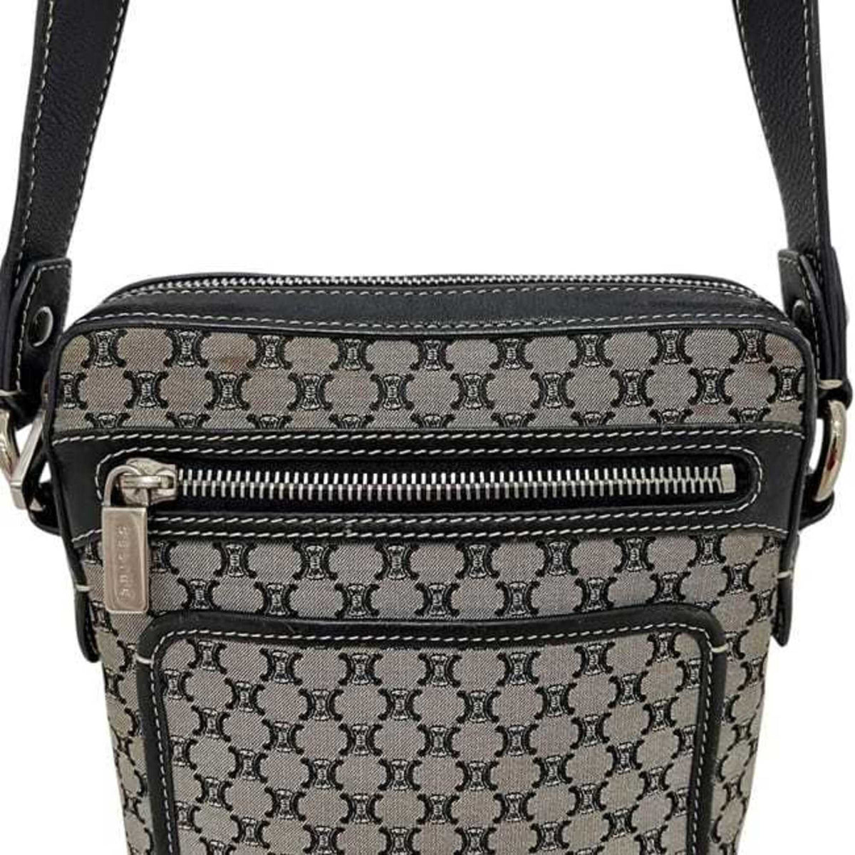 Celine Black Gray Nylon Leather Shoulder Bag (Pre-Owned)