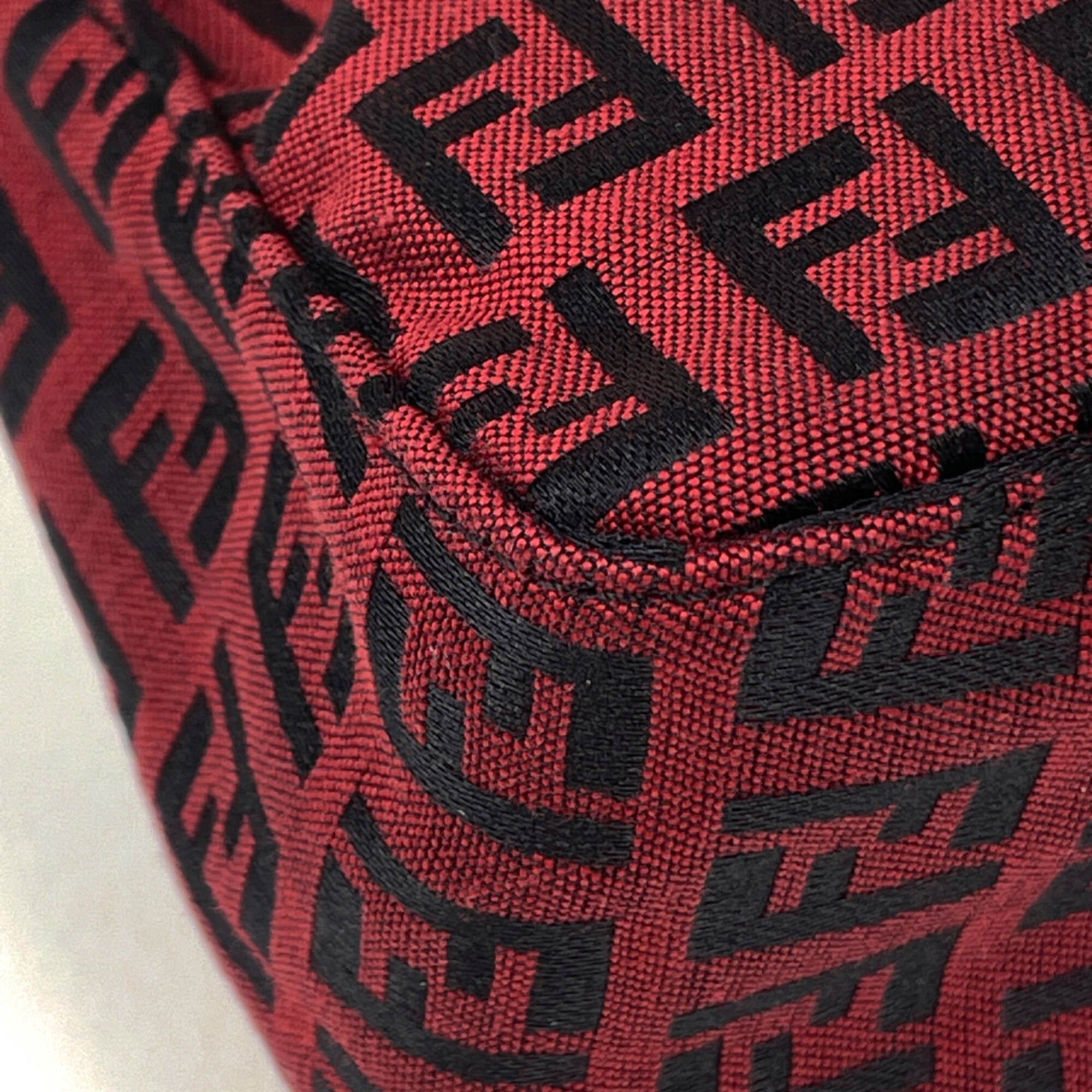 Fendi Zucchino Black Red Color Canvas Handbag (Pre-Owned)