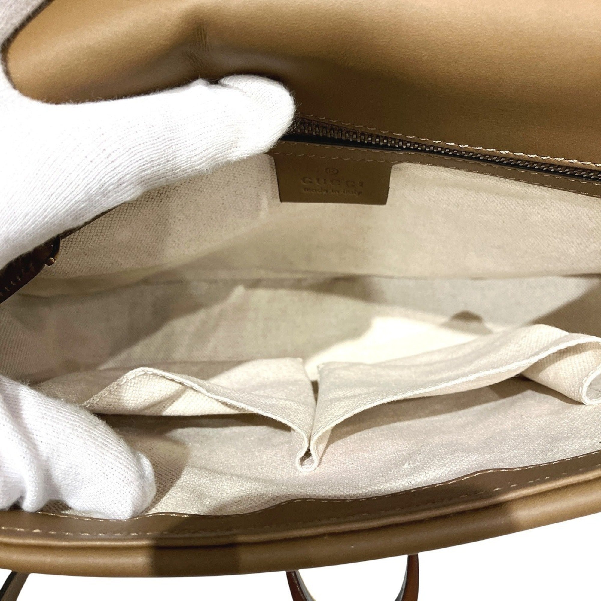 Gucci Camel Ivory Canvas Leather Shoulder Bag (Pre-Owned)