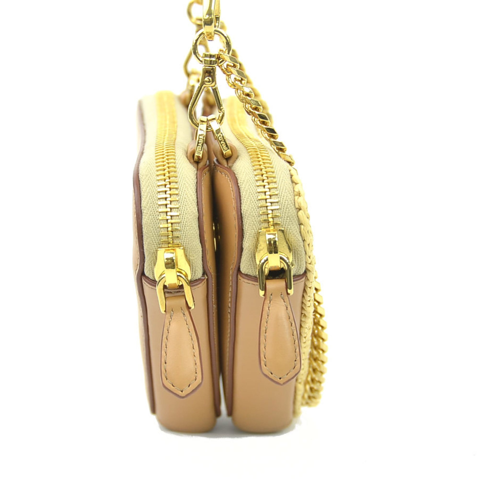Prada Beige Leather Viscose Shoulder Bag (Pre-Owned)