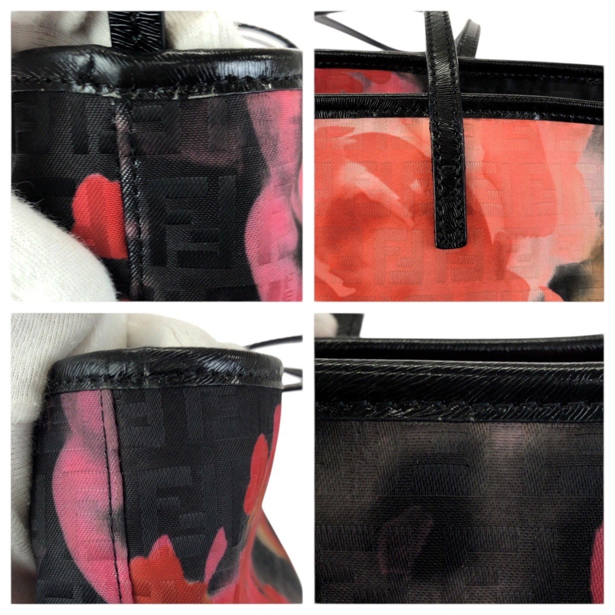 Fendi Black Orange Pink Nylon Leather Shoulder Bag Tote Bag (Pre-Owned)