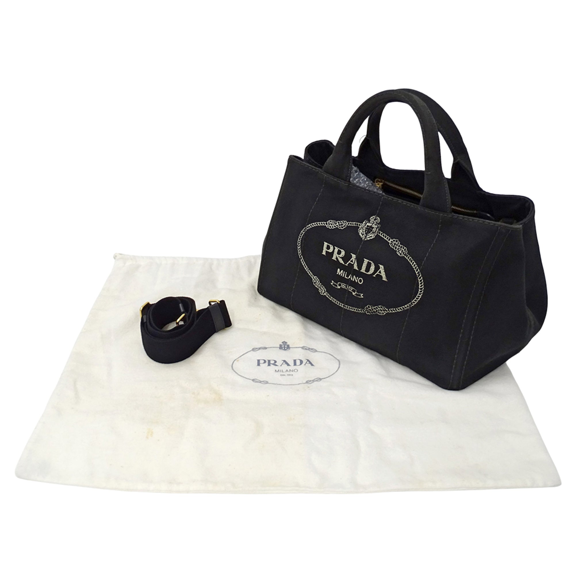 Prada Black Canvas Handbag Shoulder Bag Tote Bag (Pre-Owned)