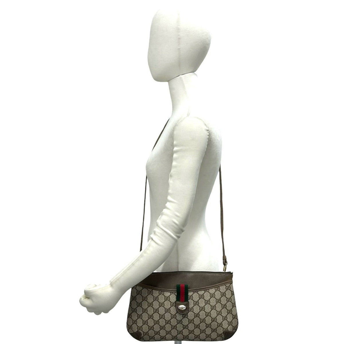 Gucci Brown Green Red Color Pvc Leather Shoulder Bag (Pre-Owned)