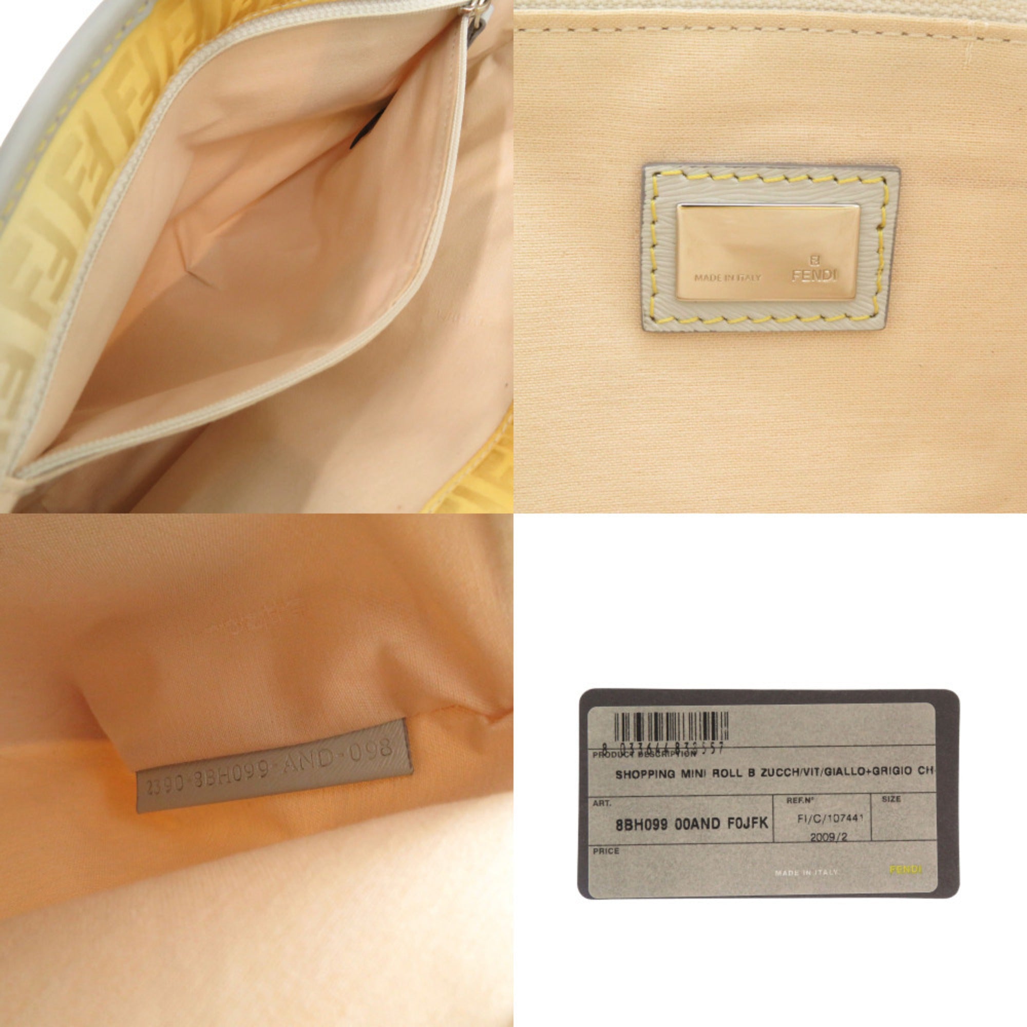 Fendi Gray Yellow Nylon Canvas Leather Tote Bag (Pre-Owned)