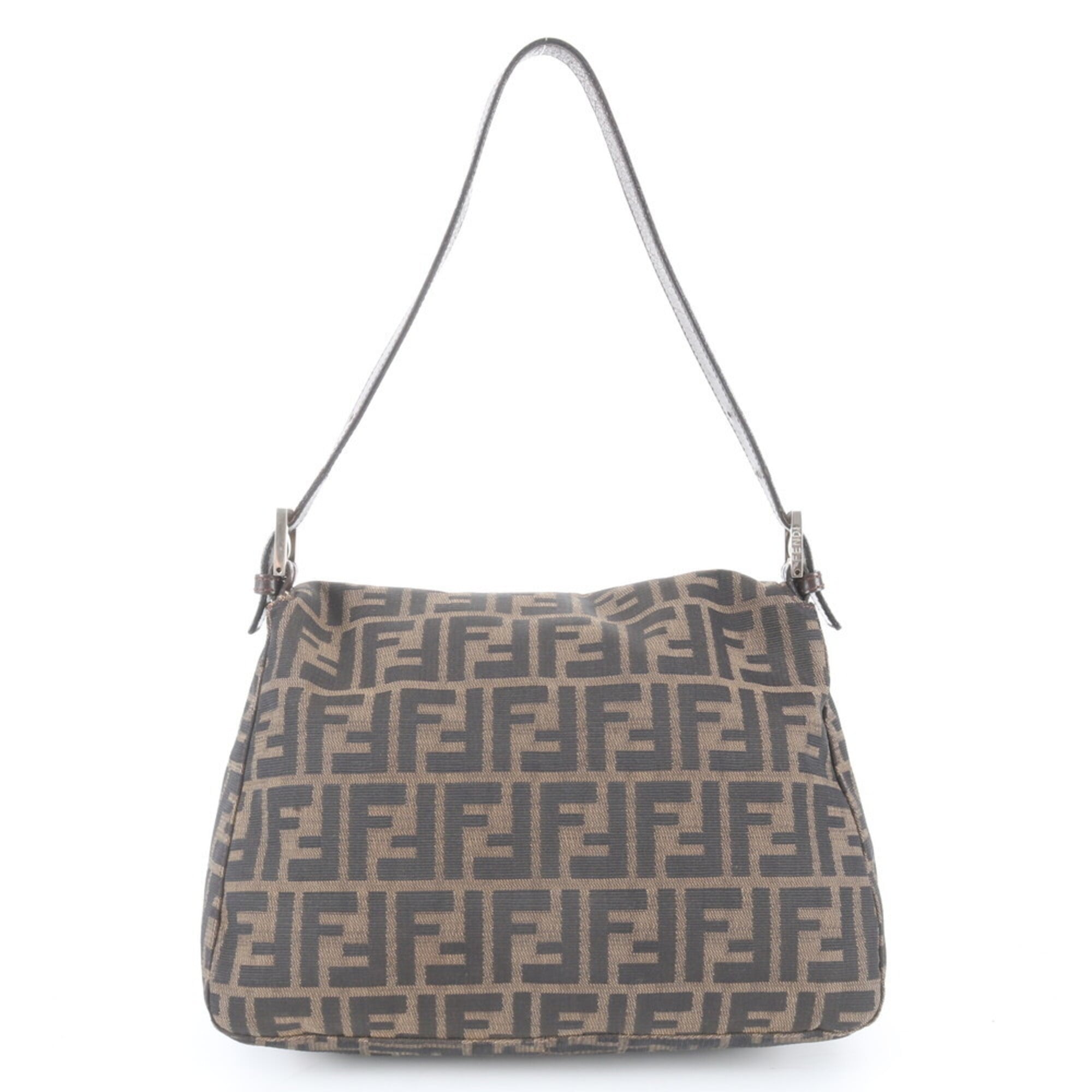 Fendi Brown Leather Canvas Shoulder Bag (Pre-Owned)