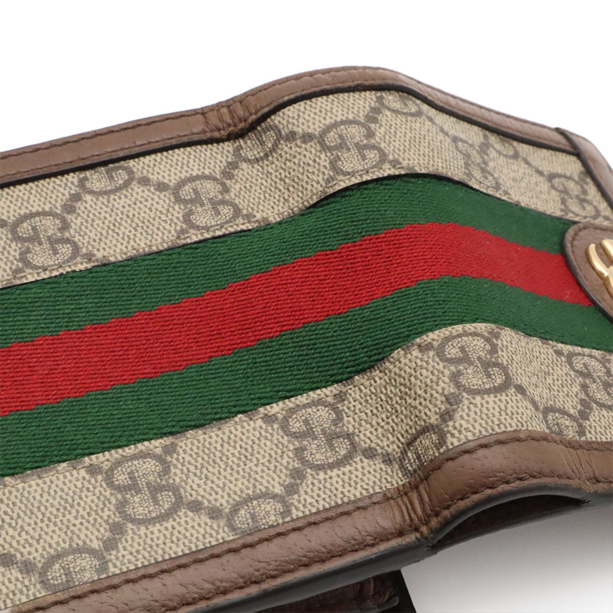 Gucci Beige Brown Green Red Color Gg Supreme Canvas Leather Wallet (Bi-Fold) (Pre-Owned)