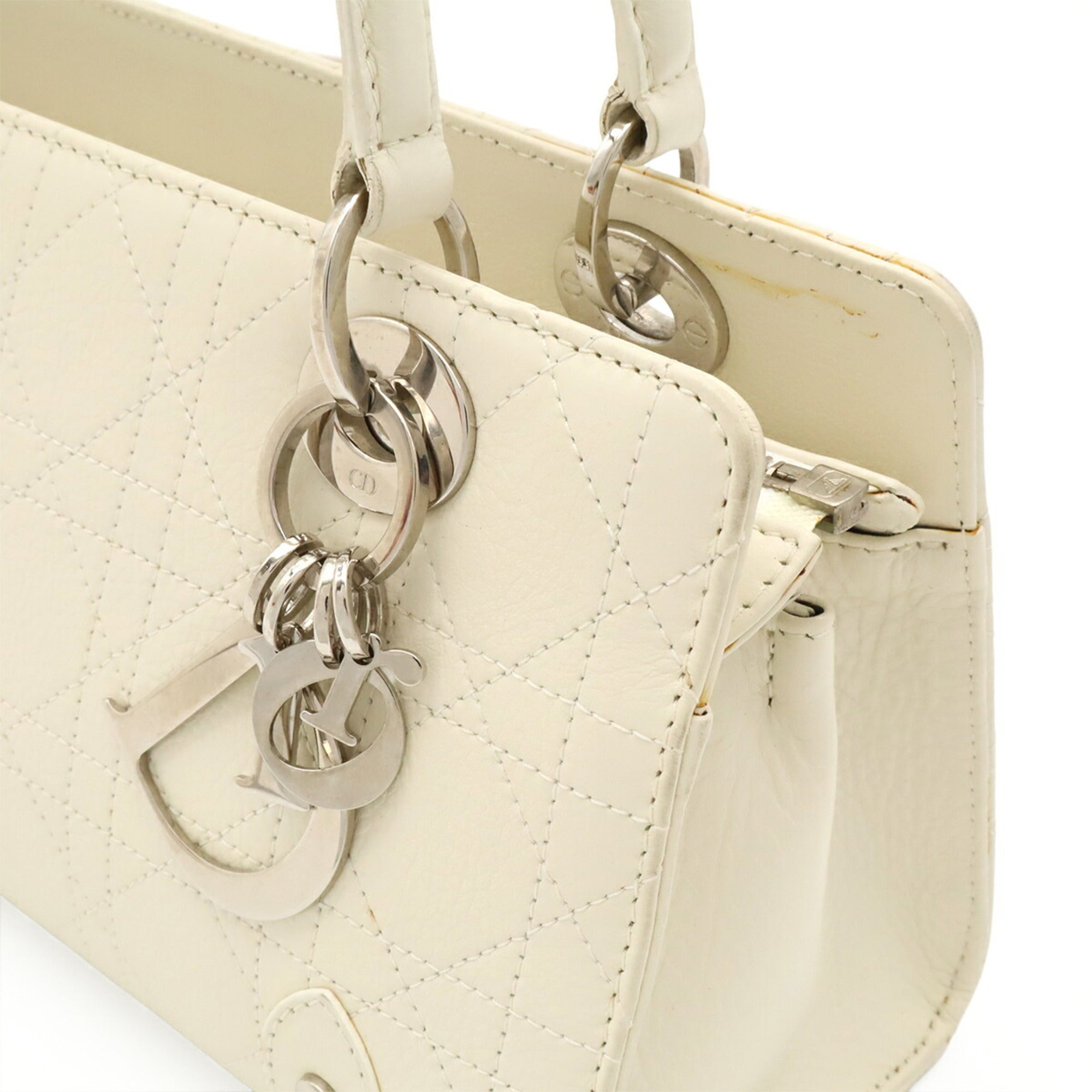 Christian Dior Ivory Leather Handbag Shoulder Bag (Pre-Owned)