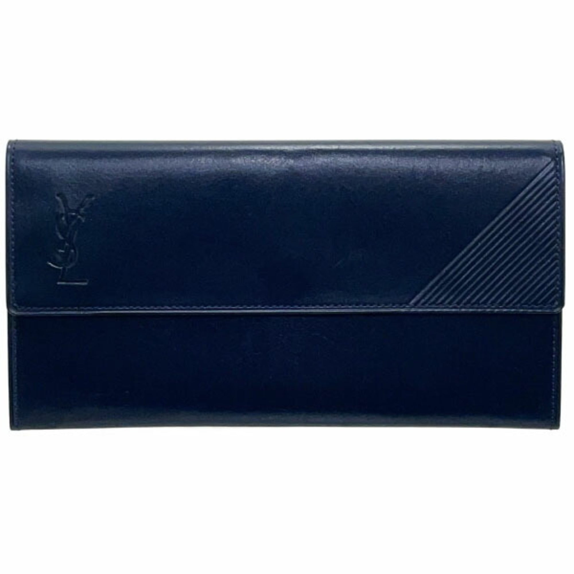 Yves Saint Laurent Navy Leather Long Wallet (Bi-Fold) (Pre-Owned)