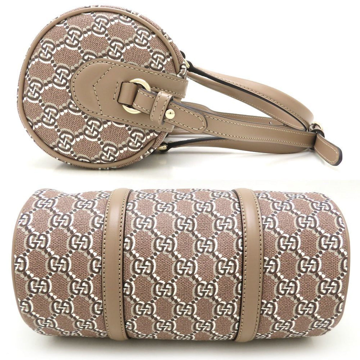 Gucci Gold Gg Canvas Leather Shoulder Bag (Pre-Owned)