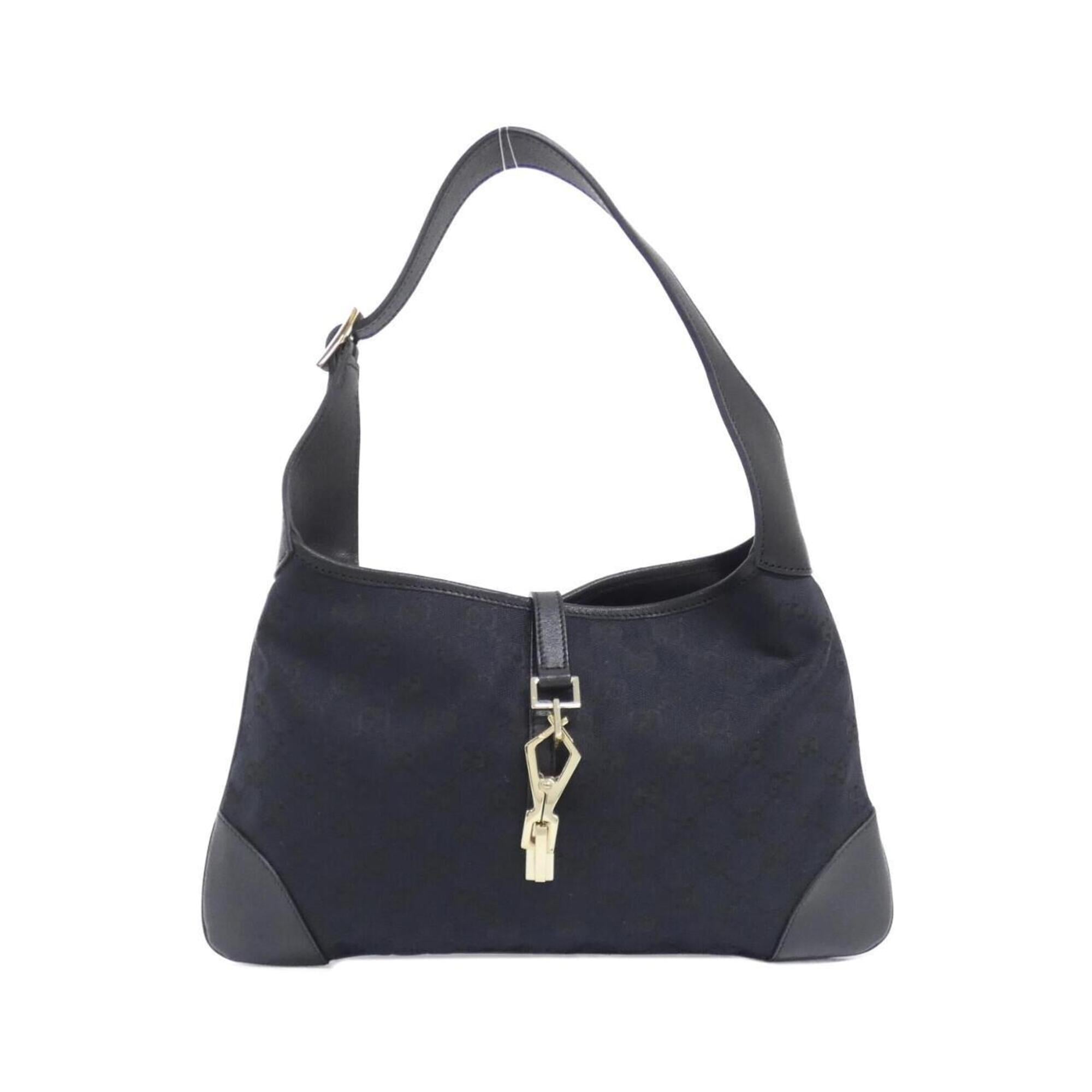 Gucci Black Gg Canvas Leather Shoulder Bag (Pre-Owned)