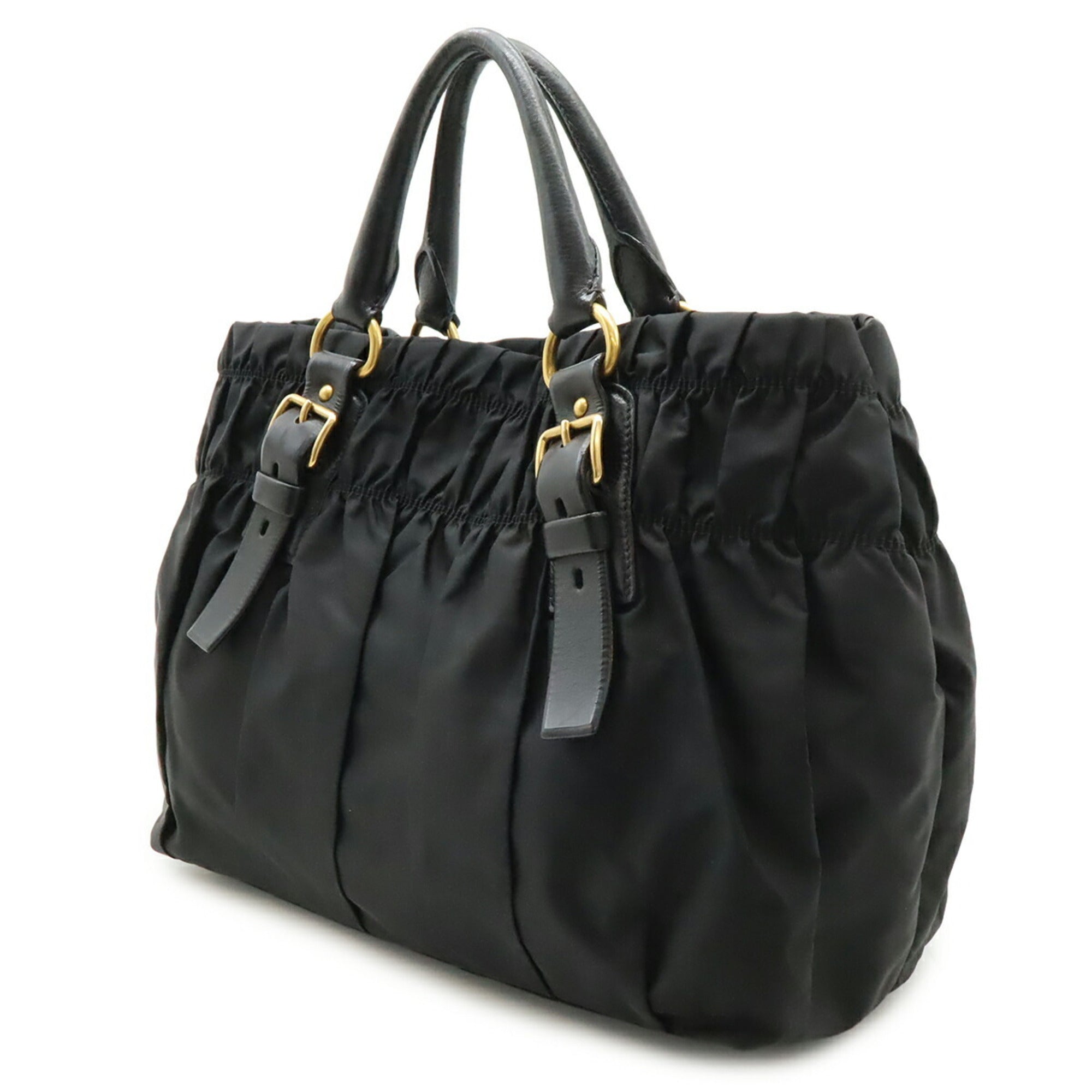 Prada Black Nero Nylon Leather Handbag Tote Bag (Pre-Owned)