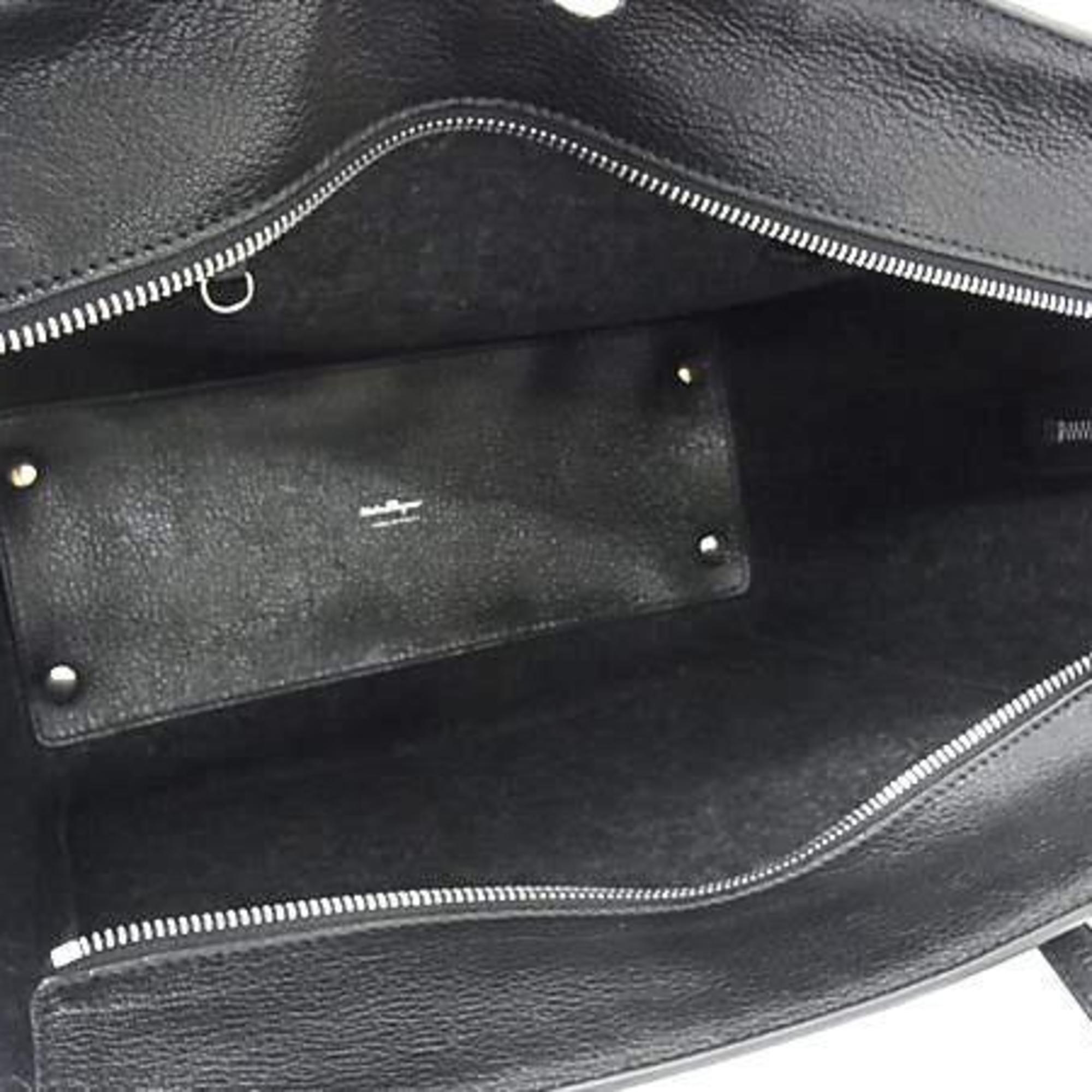 Salvatore Ferragamo Black Felt Leather Handbag Shoulder Bag Tote Bag (Pre-Owned)