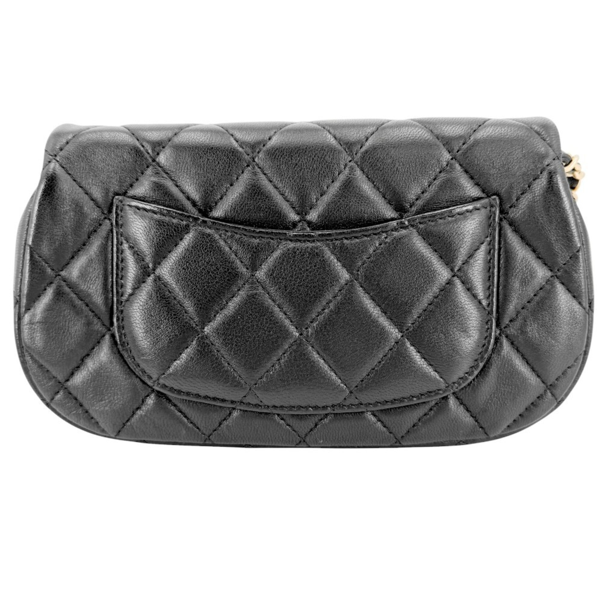 Chanel Matelasse Black Leather Pochette Shoulder Bag (Pre-Owned)
