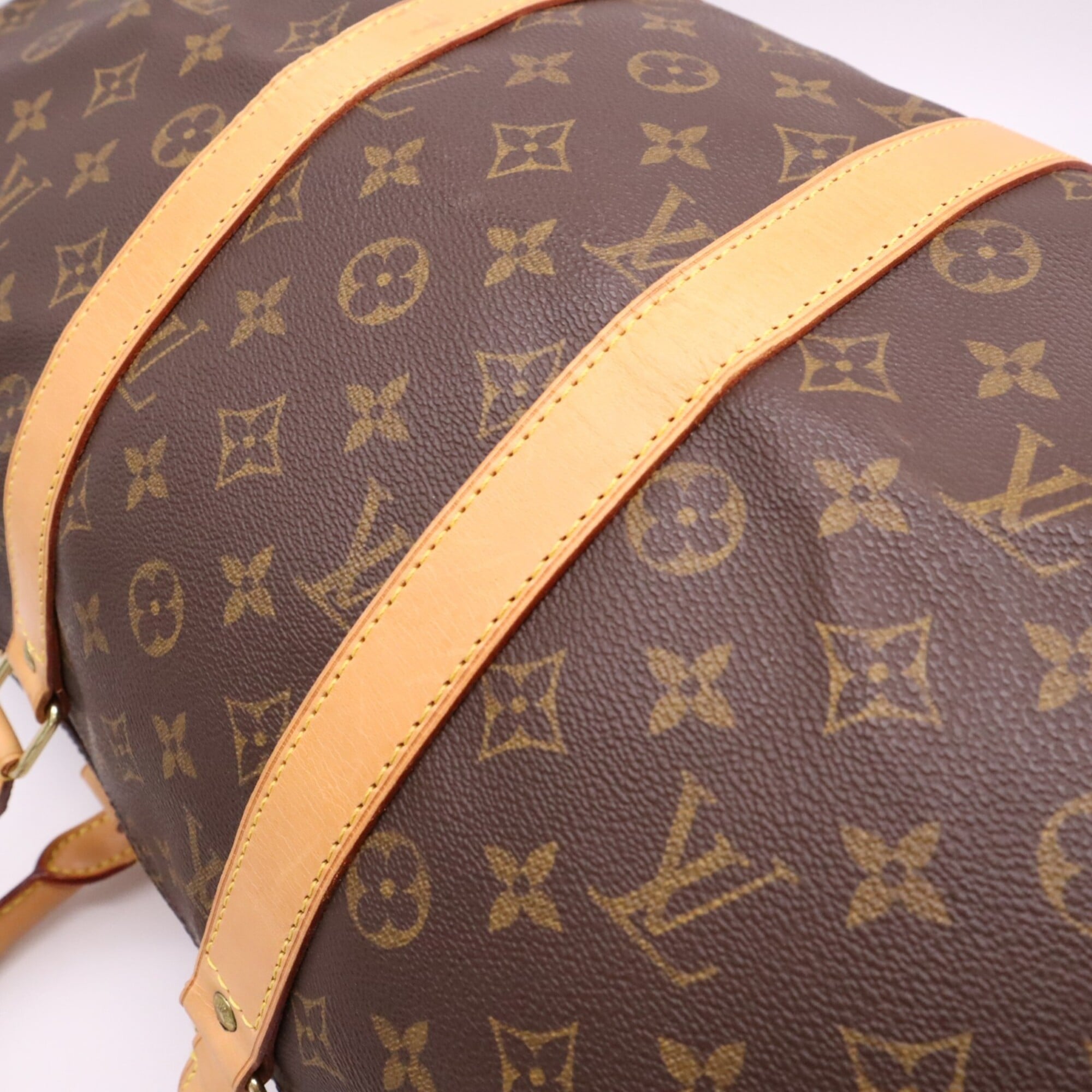 Louis Vuitton Monogram Beige Brown Coated Canvas Leather Boston Bag (Pre-Owned)