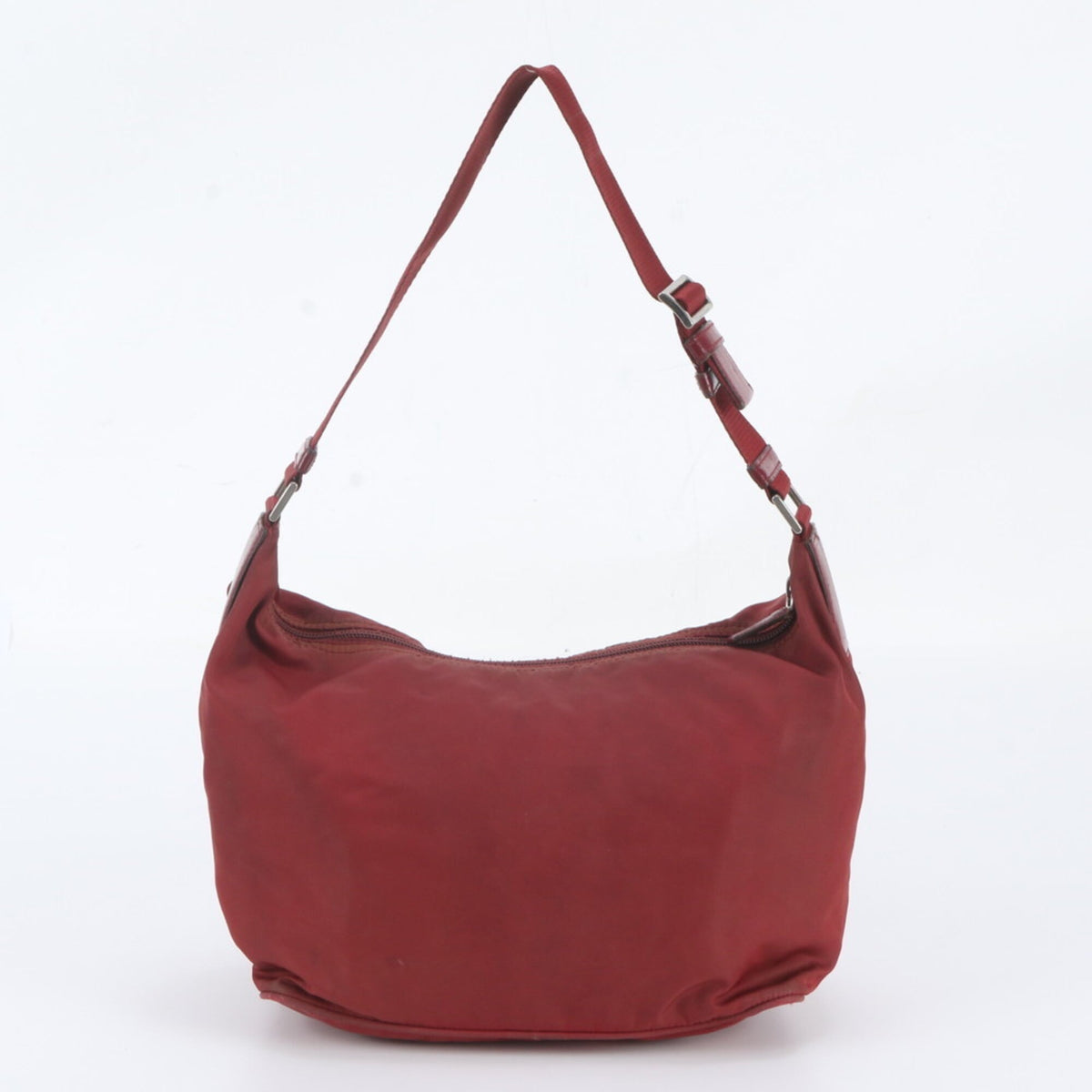 Prada Red Color Leather Nylon Shoulder Bag Tote Bag (Pre-Owned)