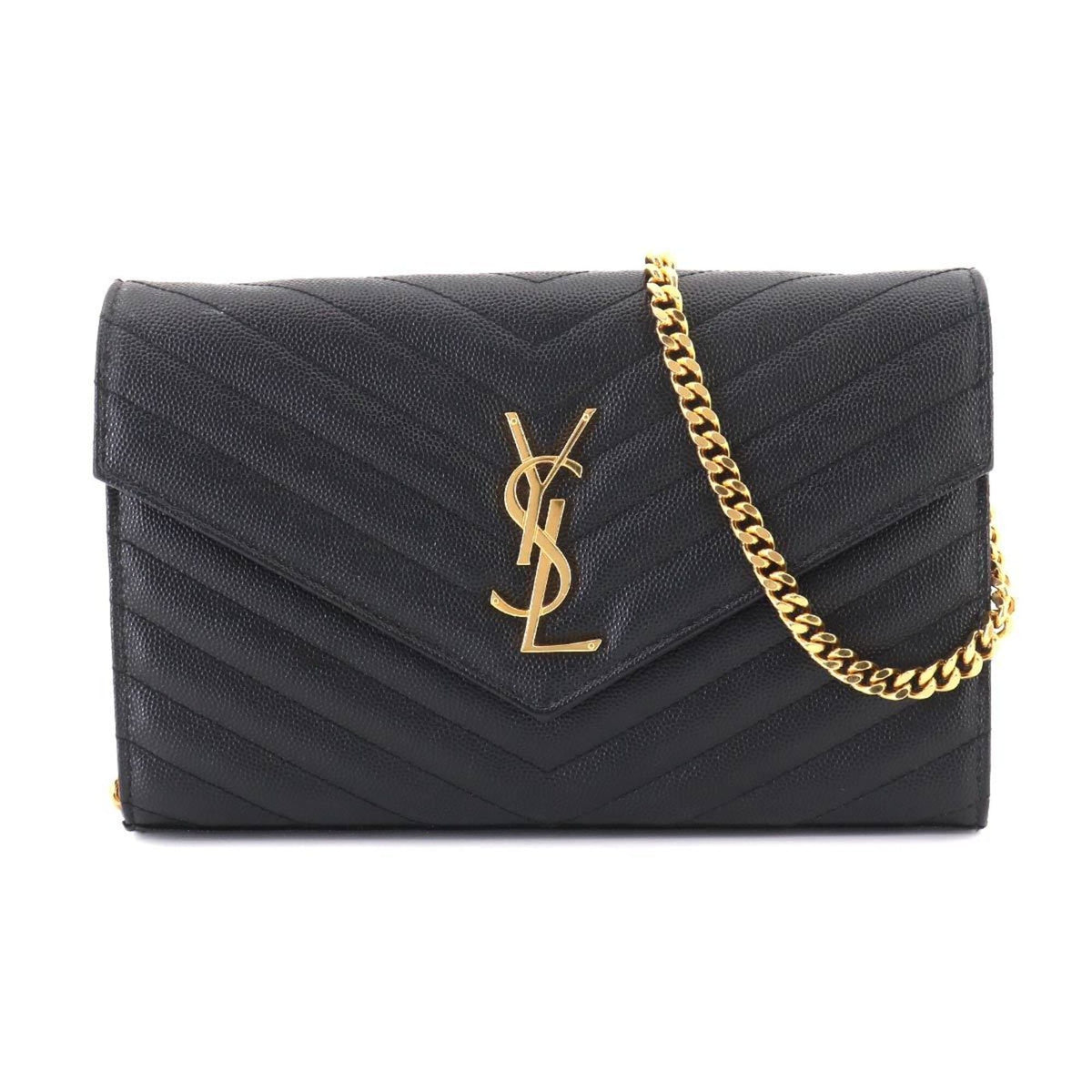 Saint Laurent Black Leather Chain/Shoulder Wallet (Pre-Owned)