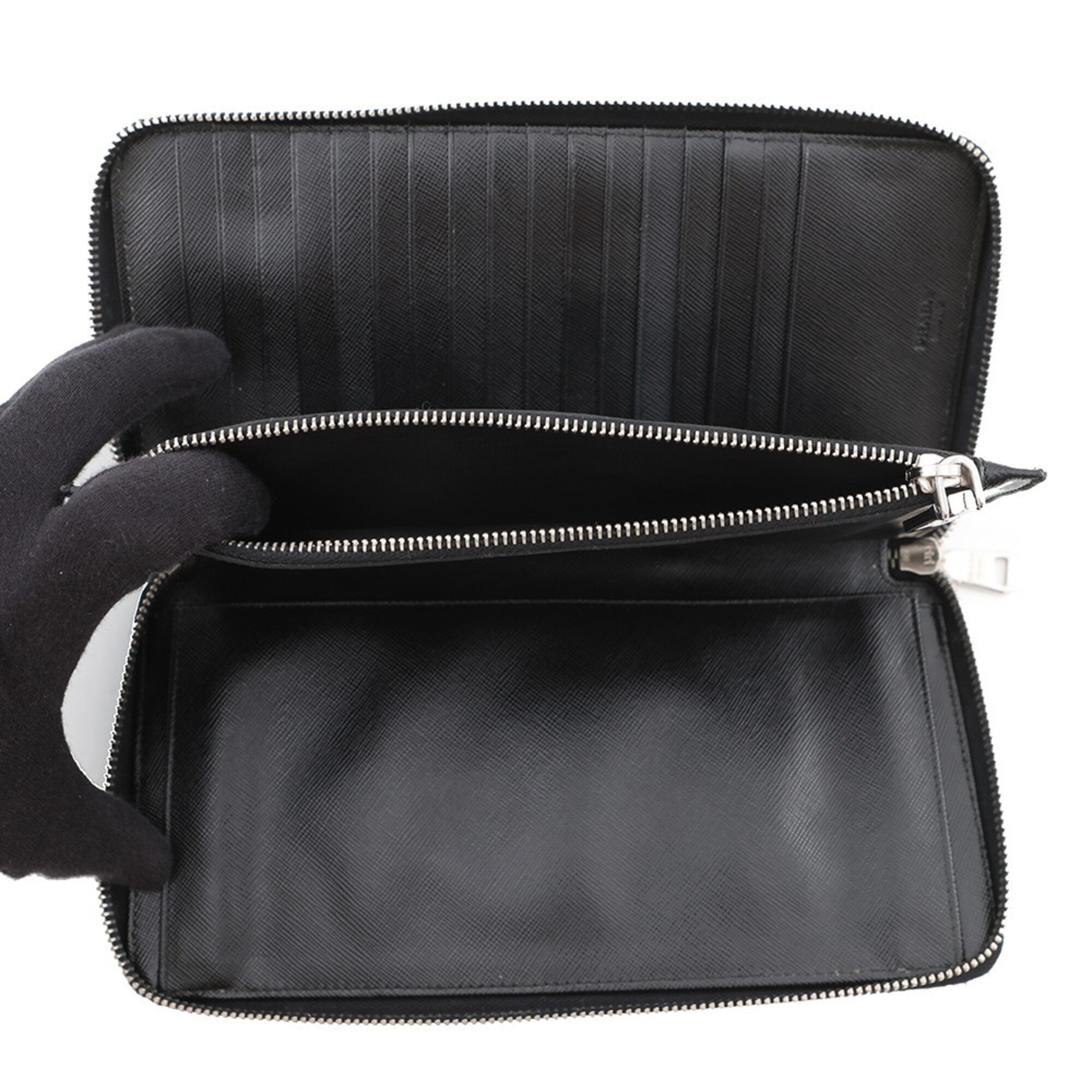 Prada Beige Black Brown Leather Long Wallet (Bi-Fold) (Pre-Owned)