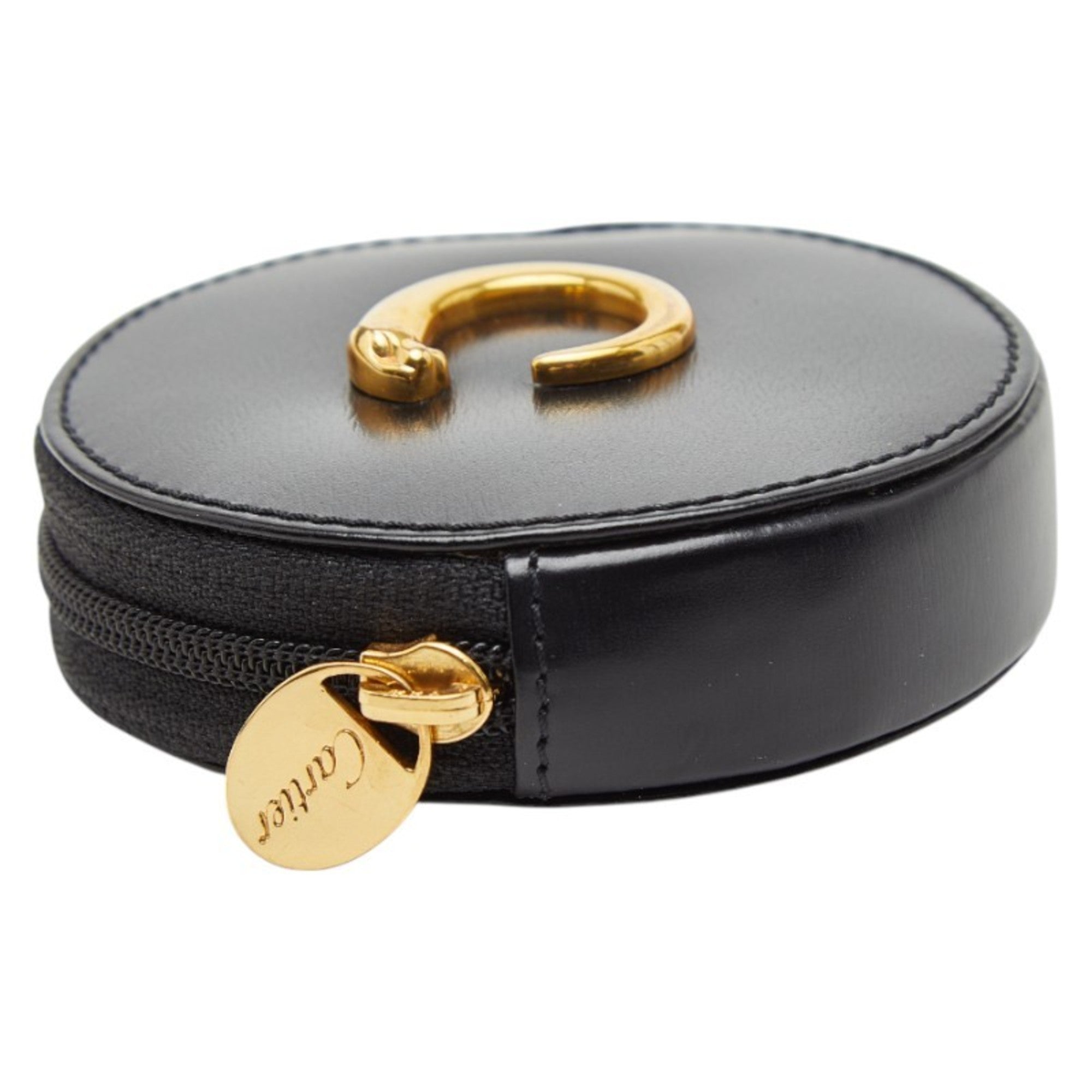 Cartier Gold Black Leather Coin Purse/Coin Case (Pre-Owned)